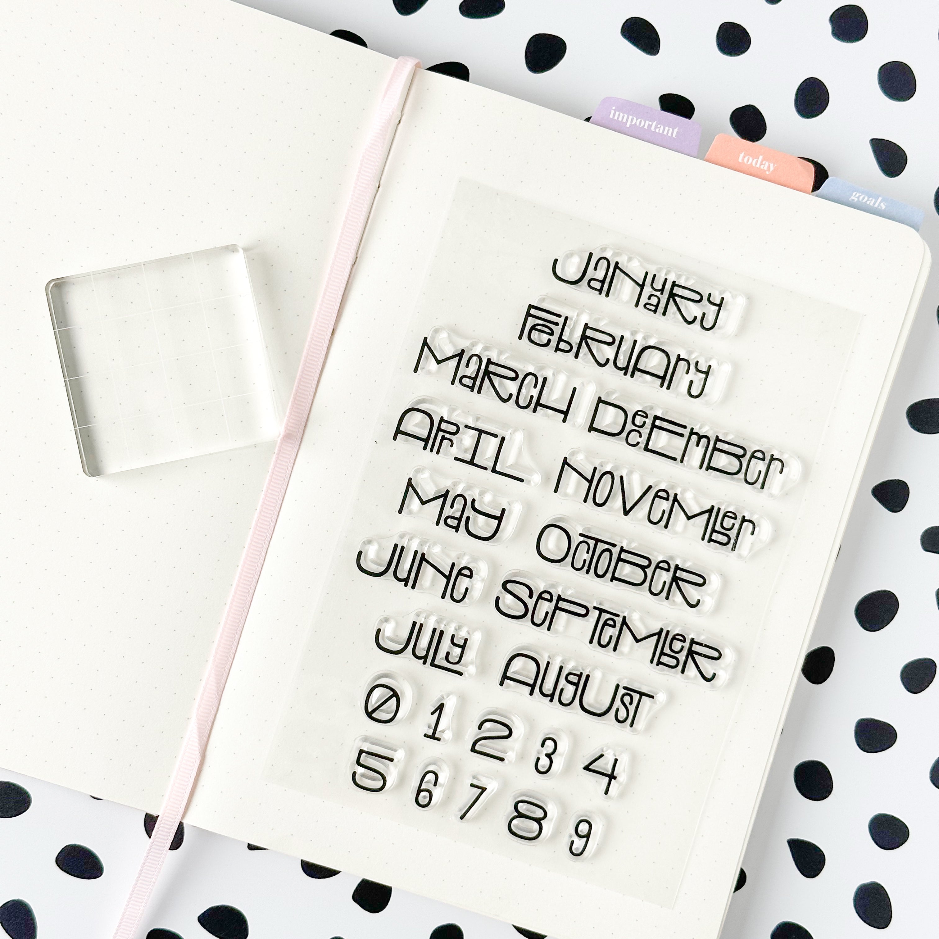 Enhance your productivity with our practical silicone stamps, featuring elegant script and text with months and days of the week, providing a convenient solution for creating beautiful and organized habit trackers. These stamps are sold at BBB Supplies Craft Shop.