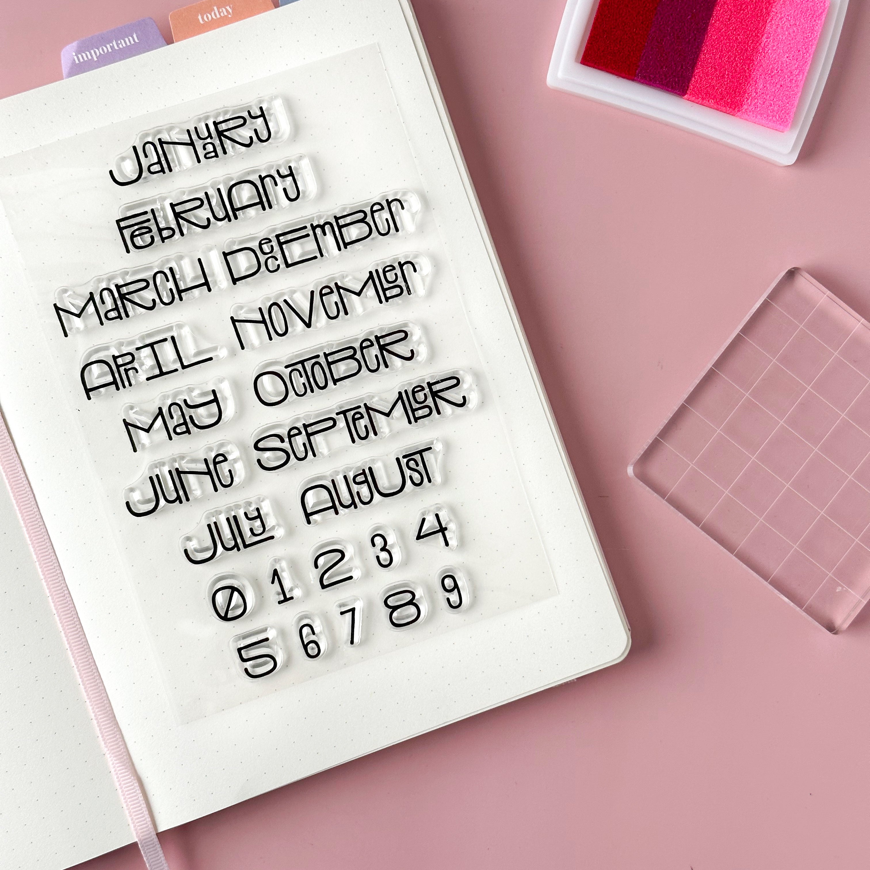 Enhance your productivity with our practical silicone stamps, featuring elegant script and text with months and days of the week, providing a convenient solution for creating beautiful and organized habit trackers. These stamps are sold at BBB Supplies Craft Shop.