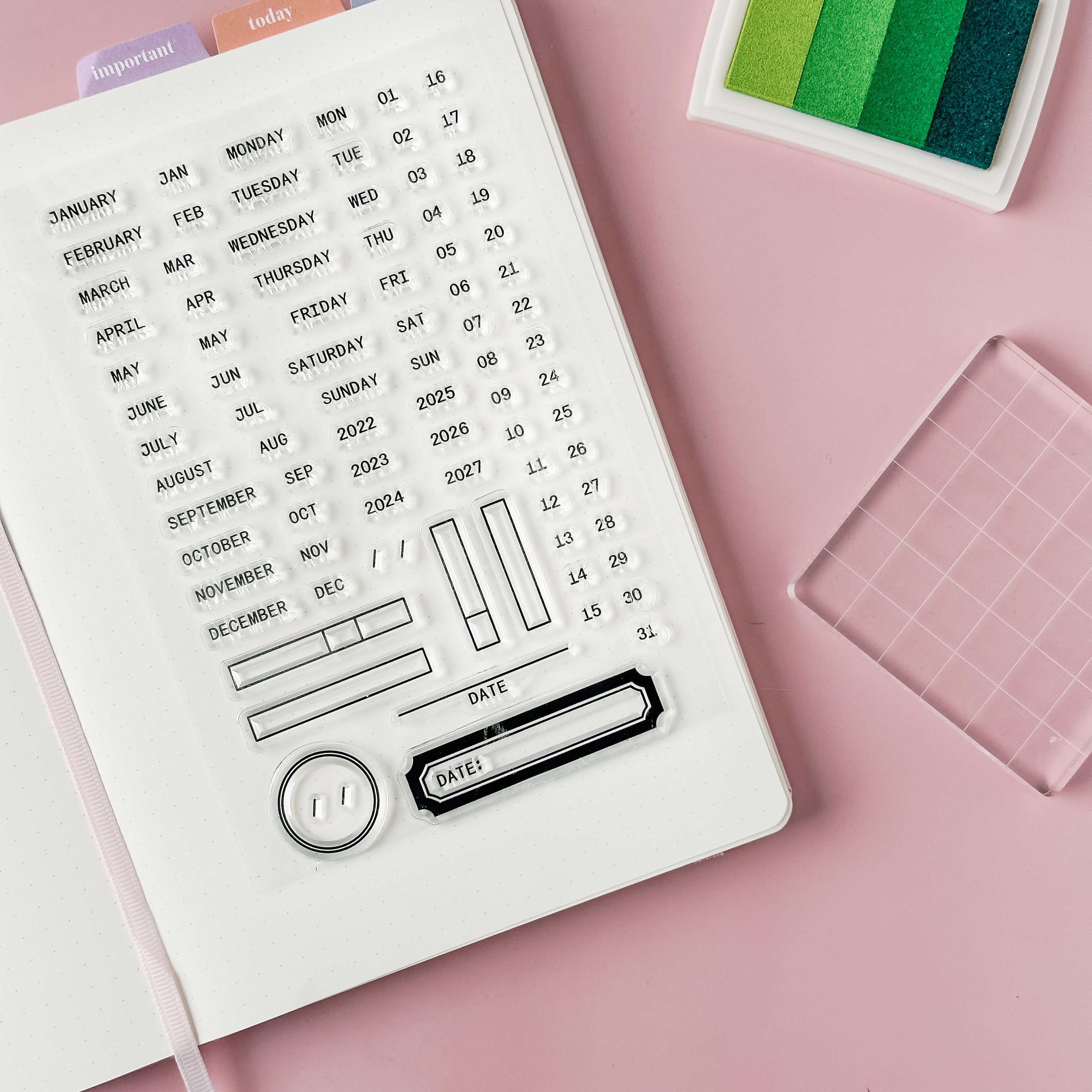 Organize your routines with our stylish silicone stamps, adorned with script and text including months and days of the week, allowing you to effortlessly design and customize habit tracking spreads in your planner or journal. These stamps are sold at BBB Supplies Craft Shop.