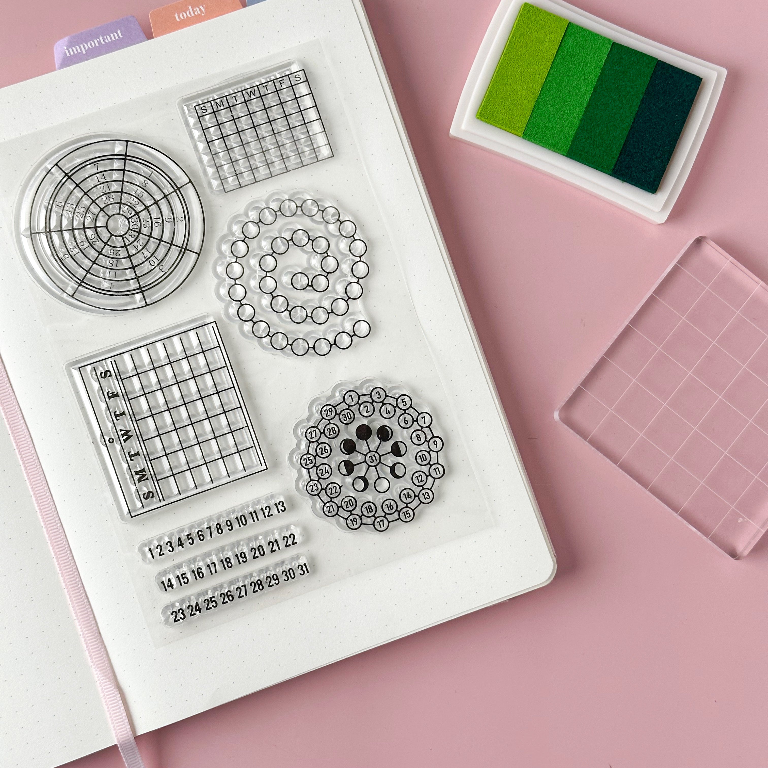 Track your habits with ease using our silicone stamp habit trackers, featuring a variety of customizable designs that can be easily stamped onto your planner or journal pages. These stamps are sold at BBB Supplies Craft Shop.