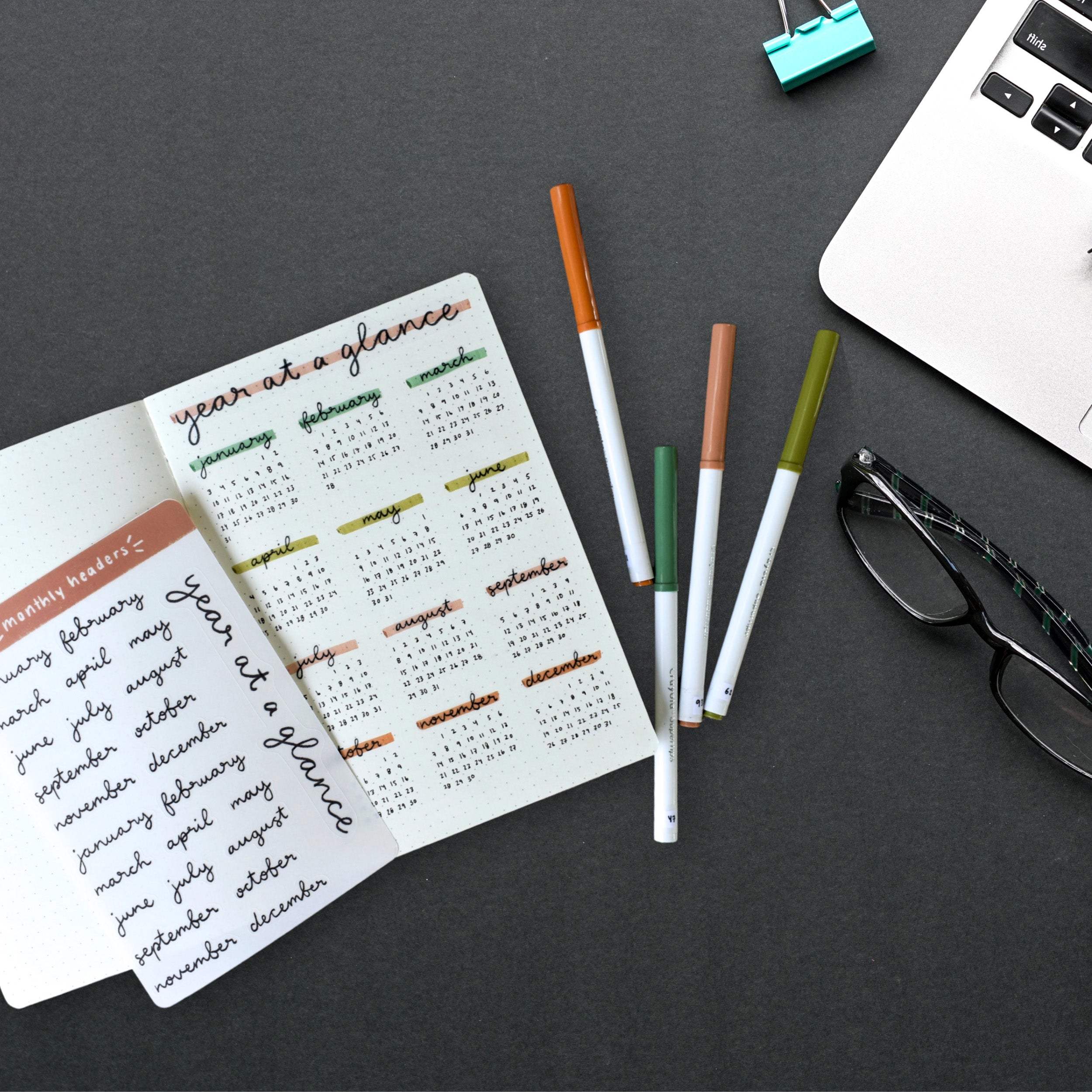 Organize your planner with our Planner Weekly Header Sticker Sheet, featuring stylish and functional monthly header stickers. Ideal for adding a clean and structured look to your planner spreads. These stickers from Lines and Colors Design are sold at BBB Supplies Craft Shop.