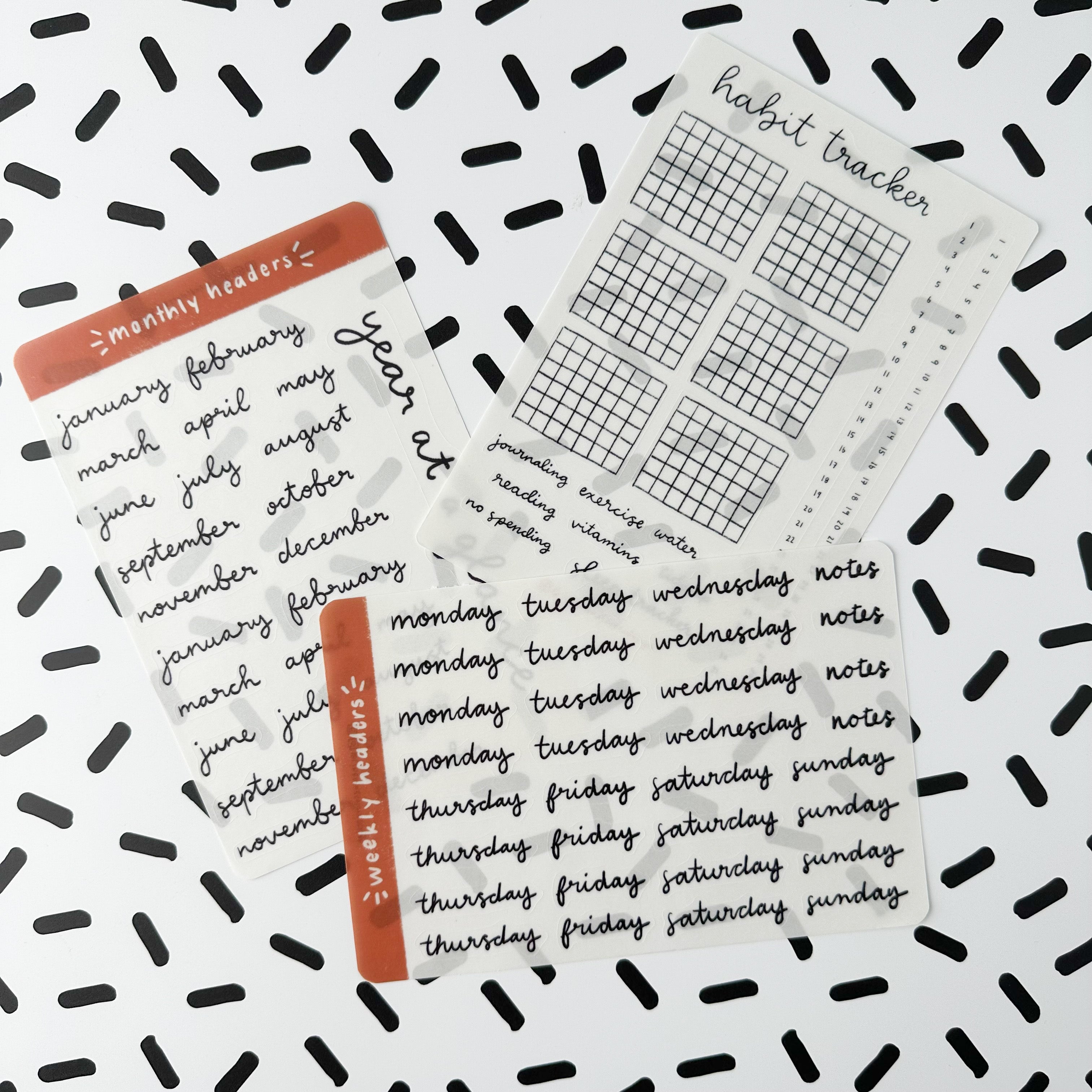 Organize your planner with our Planner Monthly Header Sticker Sheet, featuring stylish and functional monthly header stickers. Ideal for adding a clean and structured look to your planner spreads. These stickers from Lines and Colors Design are sold at BBB Supplies Craft Shop.