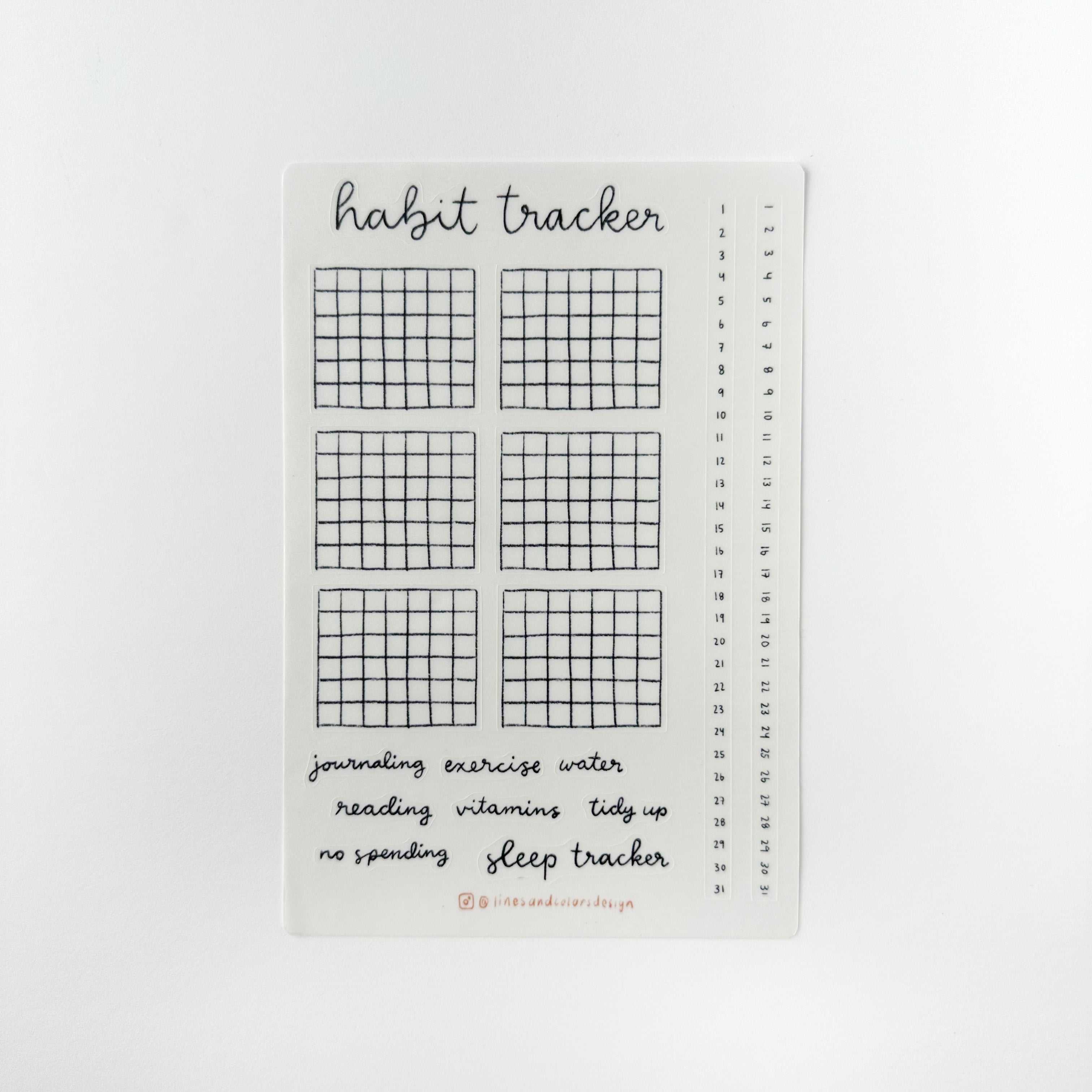 Stay on top of your habits with our Habit Tracker Sticker Sheet, featuring a variety of habit-tracking stickers. Perfect for adding a visual and motivational element to your planner or journal. These stickers from Lines and Colors Designs are sold at BBB Supplies Craft Shop.
