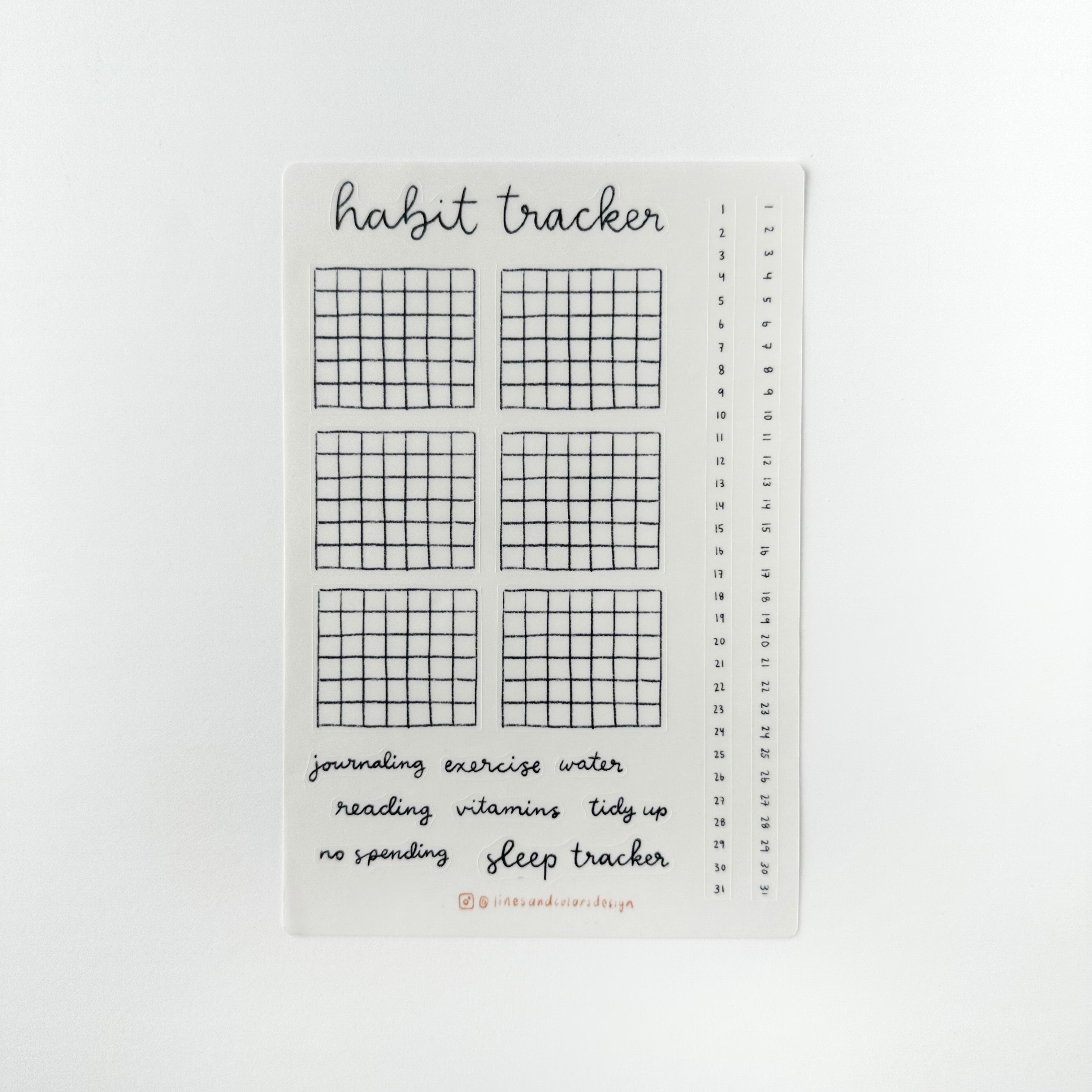 Stay on top of your habits with our Habit Tracker Sticker Sheet, featuring a variety of habit-tracking stickers. Perfect for adding a visual and motivational element to your planner or journal. These stickers from Lines and Colors Designs are sold at BBB Supplies Craft Shop.