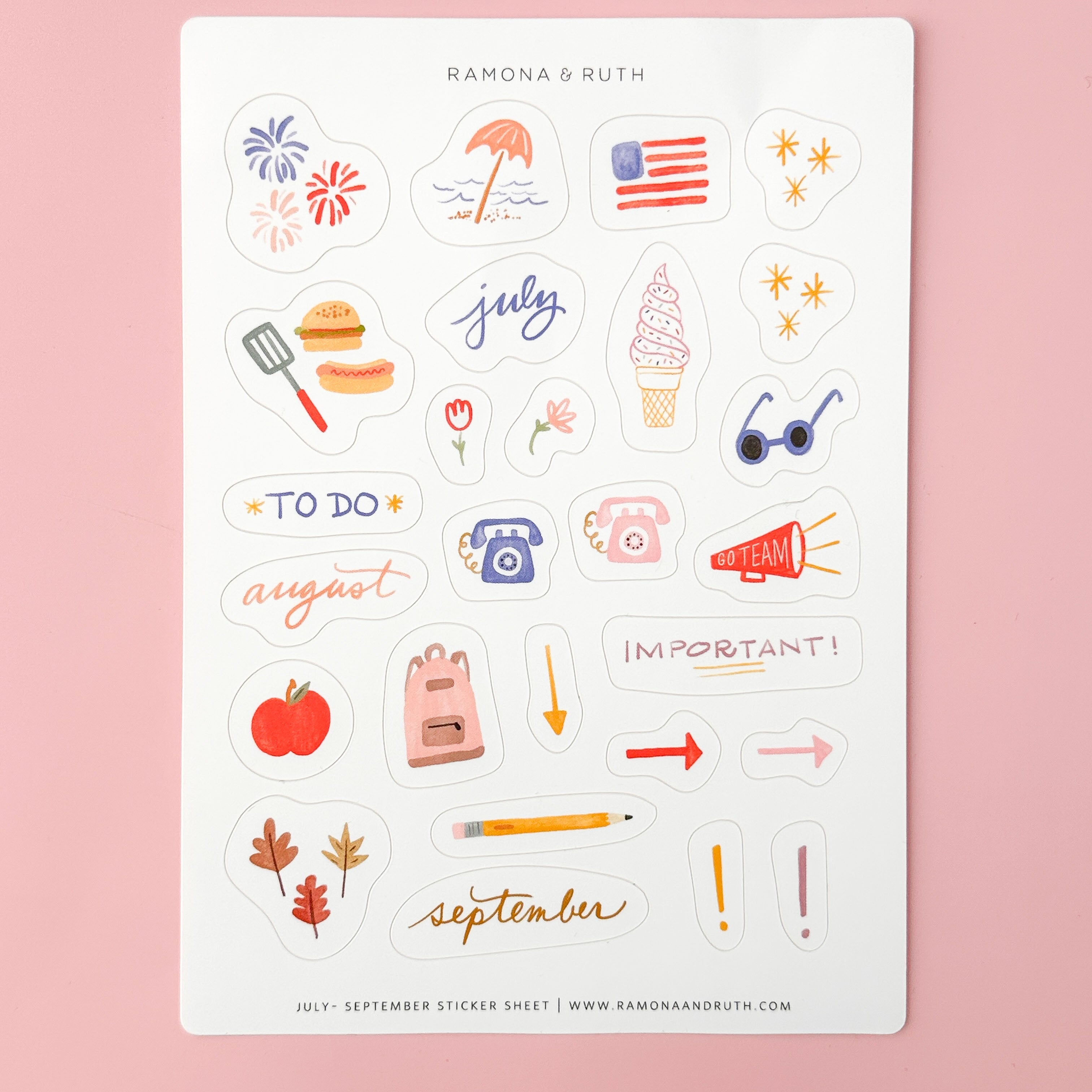 July–September Sticker Sheet with modern summer and fall illustrations
