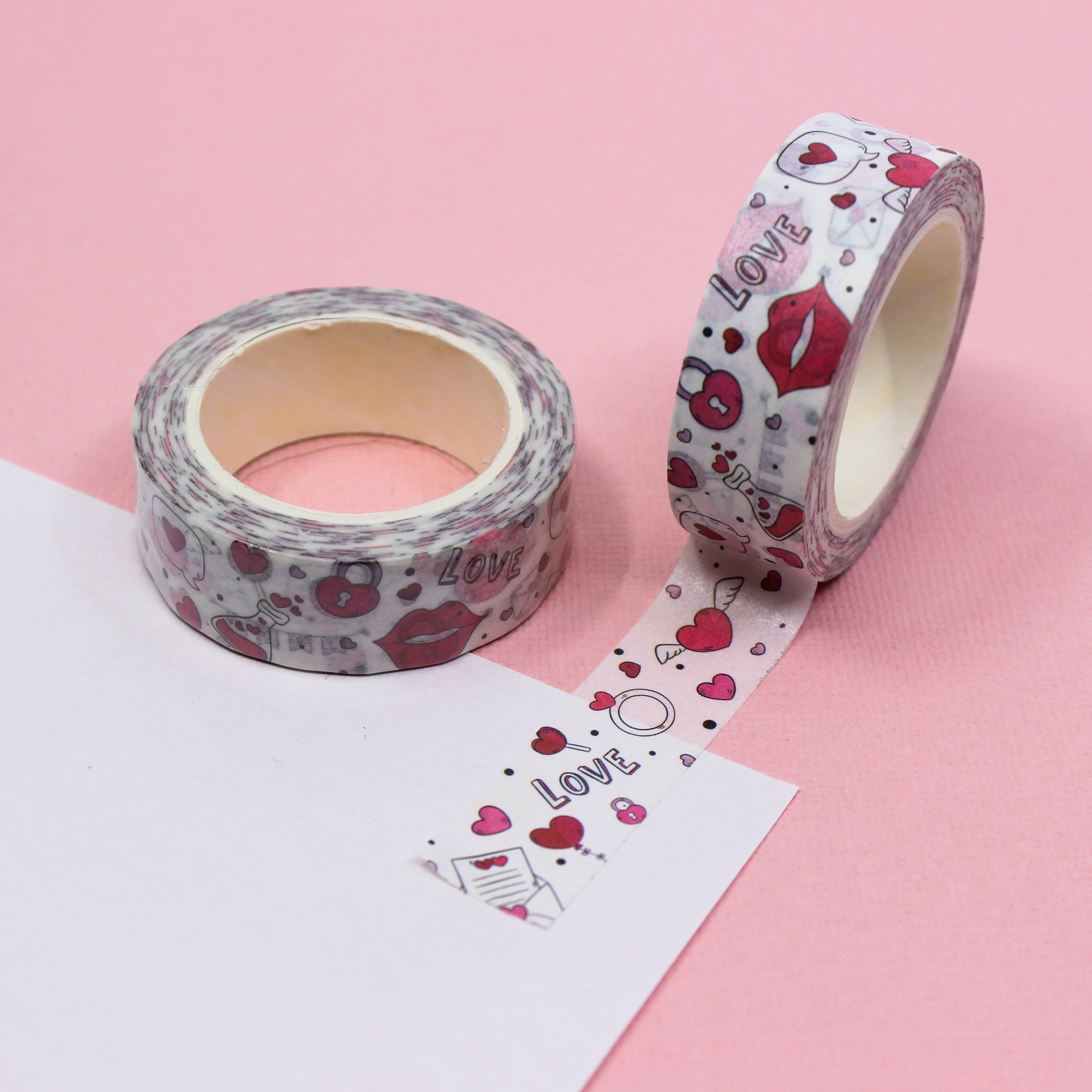 This Valentine Objects Tape is adorned with charming illustrations of love letters, hearts, and romantic motifs, this tape adds an enchanting touch to your creations.  This tap is sold at BBB Supplies Craft Shop.