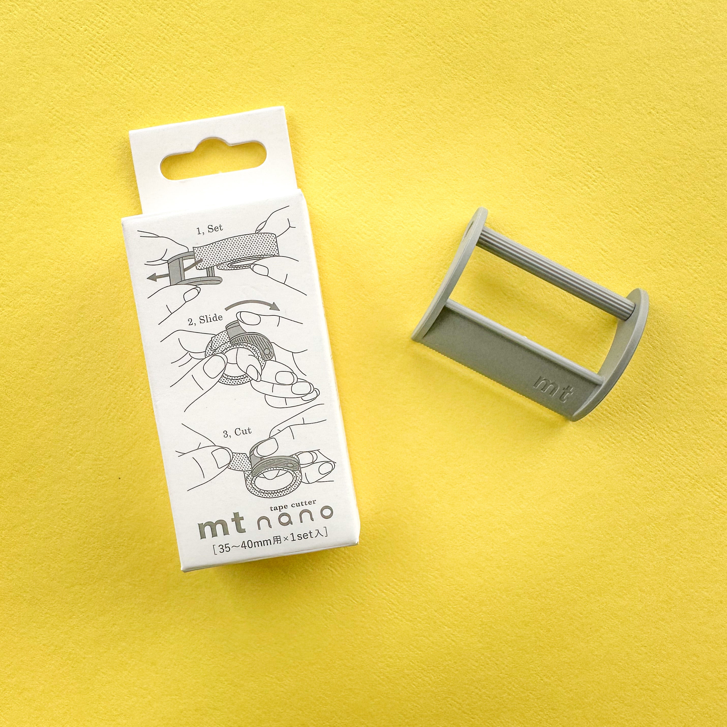 A washi tape cutting tool, also known as a washi tape dispenser or cutter, is a device designed to cleanly cut washi tape or other decorative tapes. These tools are typically designed to make it easier to tear washi tape without using scissors or your fingers. This MT nano Washi Tape is sold at BBB Supplies Craft Shop.