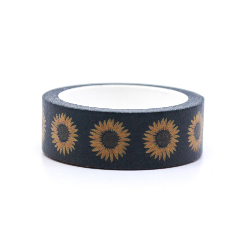 Fall Sunflower and Navy Washi Tape featuring vibrant sunflowers in a fall color palette with navy accents, perfect for adding a touch of autumn to your crafts and projects. This tape is from Maylay Co and sold at BBB Supplies Craft Shop.