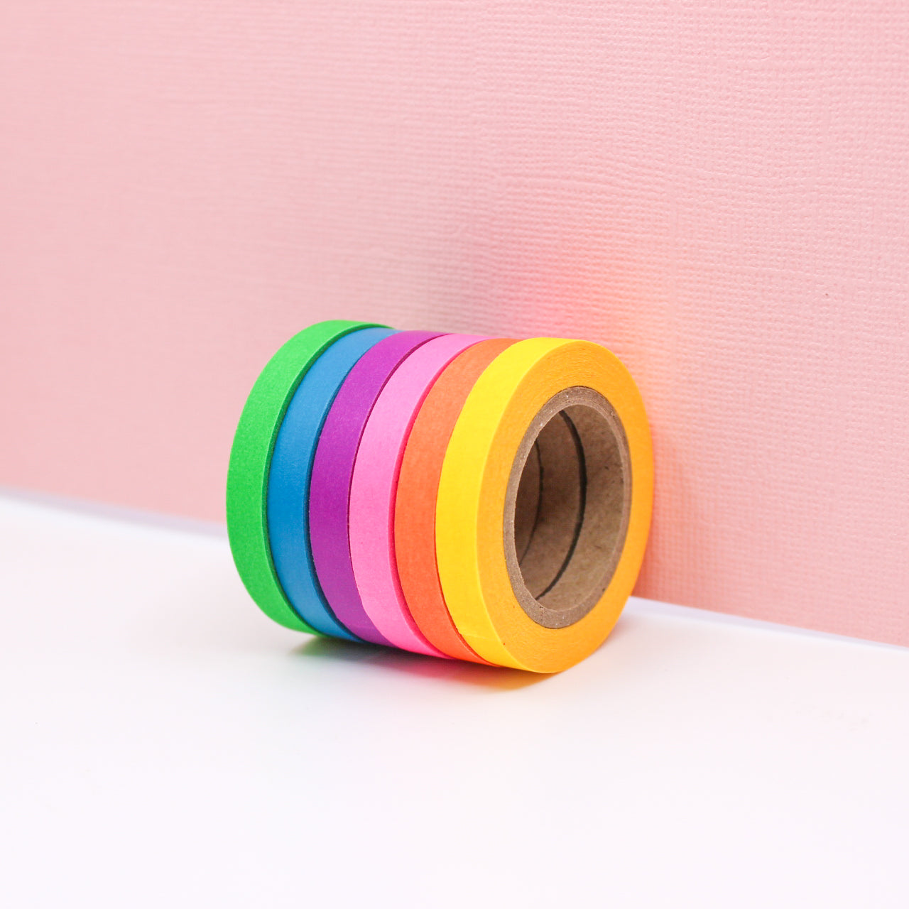 Brighten up your crafts with our Neon Color Narrow Solid Washi Tape Set. This set includes a selection of narrow washi tapes in vivid neon colors, perfect for adding a bold and electrifying touch to your projects. This tape is sold at BBB Supplies Craft Shop.