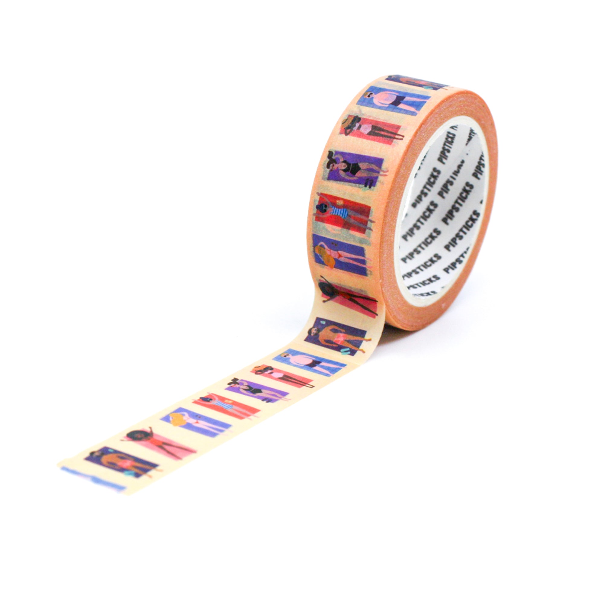 Capture the carefree vibes of a beach day with our sunbathers washi tape, featuring a delightful design of beachgoers enjoying the sun, sand, and waves, perfect for adding a touch of summer fun to your crafts. This tape is from Pip0sticks and sold at BBB Supplies Craft Shop