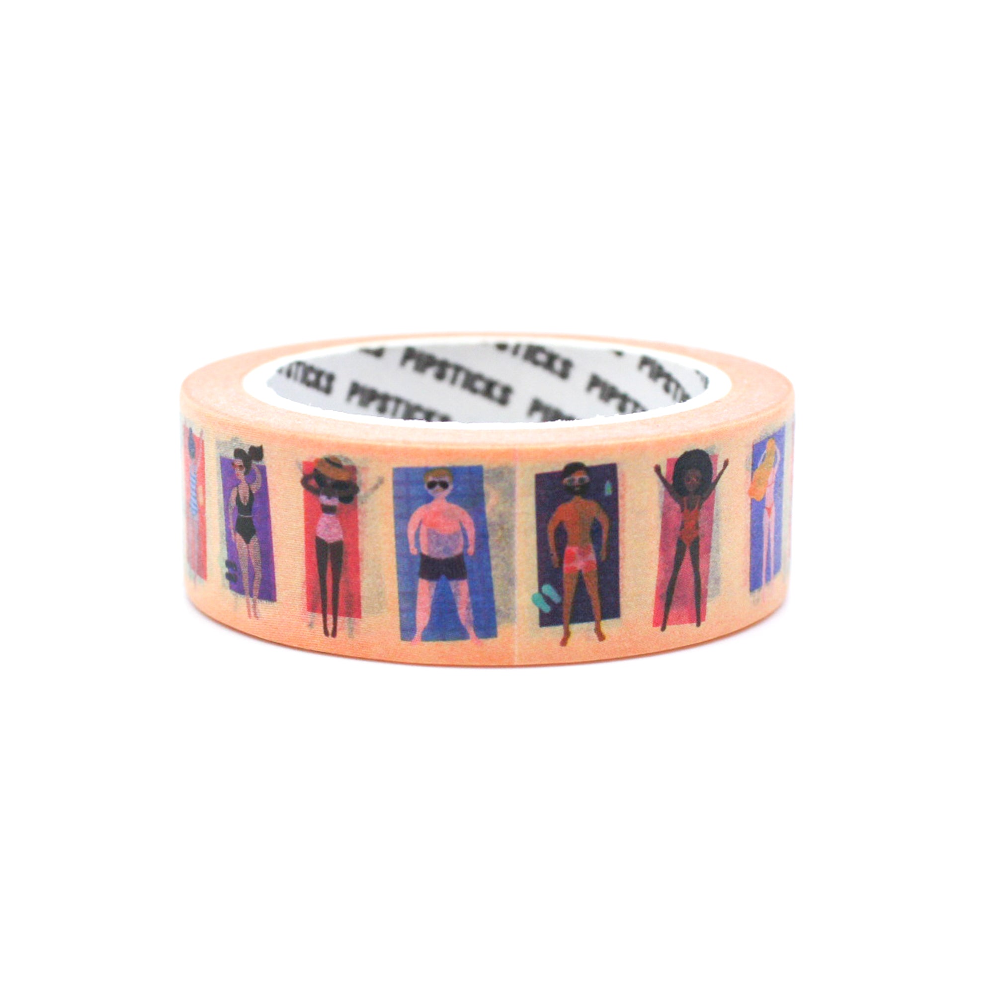 Capture the carefree vibes of a beach day with our sunbathers washi tape, featuring a delightful design of beachgoers enjoying the sun, sand, and waves, perfect for adding a touch of summer fun to your crafts. This tape is from Pip0sticks and sold at BBB Supplies Craft Shop