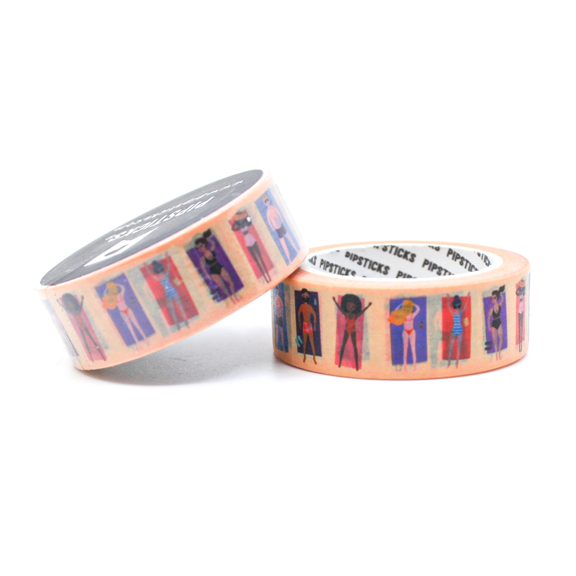 Capture the carefree vibes of a beach day with our sunbathers washi tape, featuring a delightful design of beachgoers enjoying the sun, sand, and waves, perfect for adding a touch of summer fun to your crafts. This tape is from Pip0sticks and sold at BBB Supplies Craft Shop