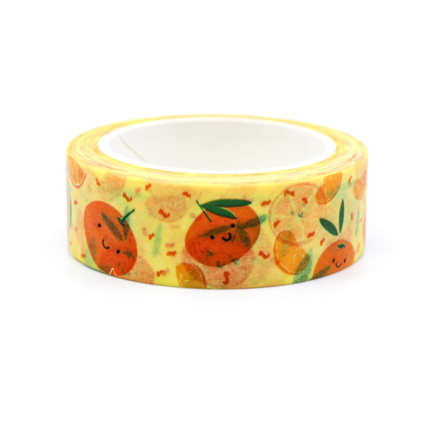 Cutie Oranges Washi Tape with vibrant mini oranges against a soft background, ideal for decorating planners, scrapbooks, and journals.