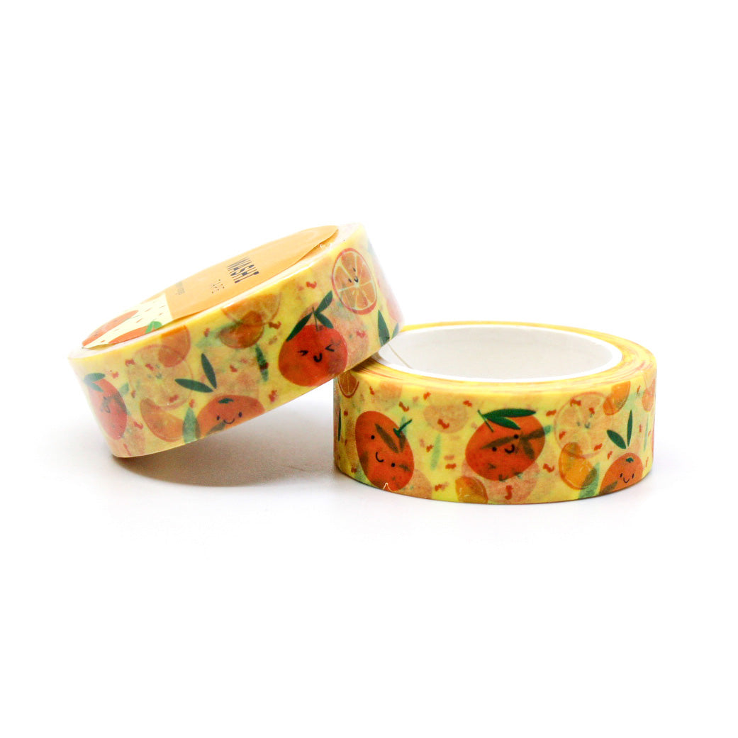 Cutie Oranges Washi Tape with vibrant mini oranges against a soft background, ideal for decorating planners, scrapbooks, and journals.
