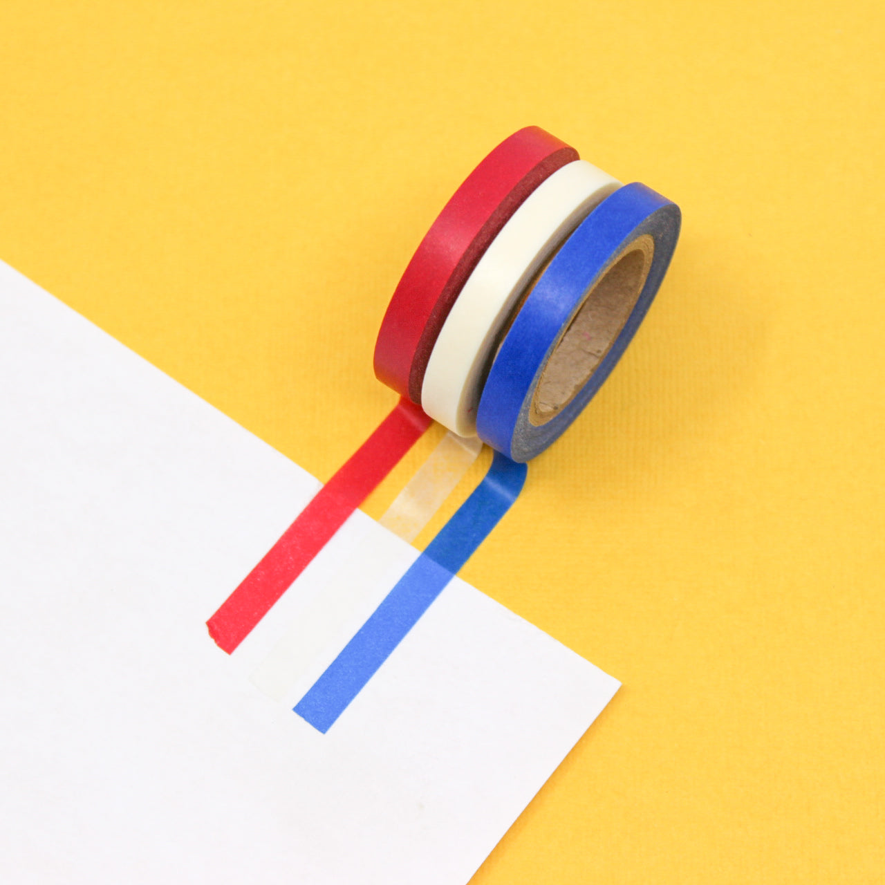 Celebrate with our Red, White, and Blue Parade Colors Narrow Solid Washi Tape Set. This set features a patriotic collection of narrow washi tapes in classic parade colors, perfect for adding a festive and spirited touch to your projects. This set is sold at BBB Supplies Craft Shop.