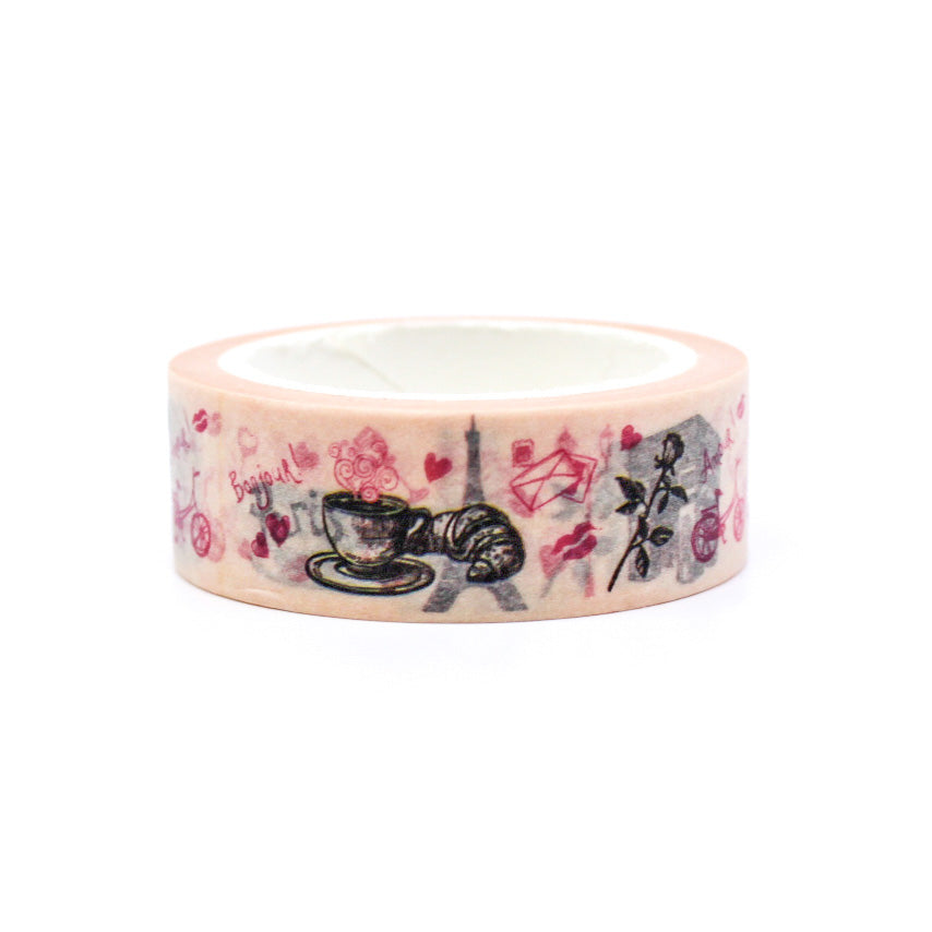 Embrace the romantic allure of Paris with our 'For the Love of Paris Symbols' Washi Tape. Eiffel Towers, hearts, and more in a stylish design. This tape is sold at BBB Supplies Craft Shop.