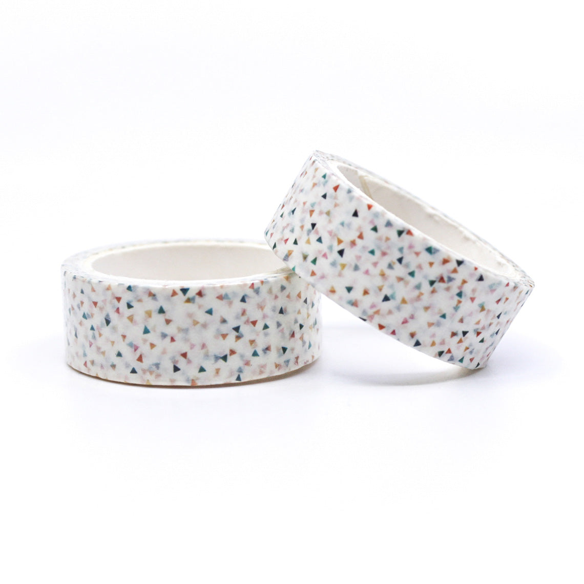 A lively washi tape adorned with colorful triangle confetti patterns, ideal for bringing a playful touch to your planners, scrapbooks, and creative projects. This tape is sold at BBB Supplies Craft Shop!