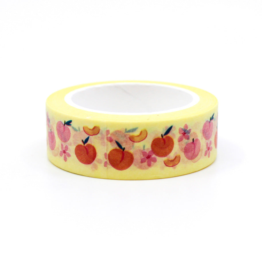 Peaches Fruit Washi Tape with illustrated peaches on a soft pastel background, perfect for planners, scrapbooks, and craft projects.
