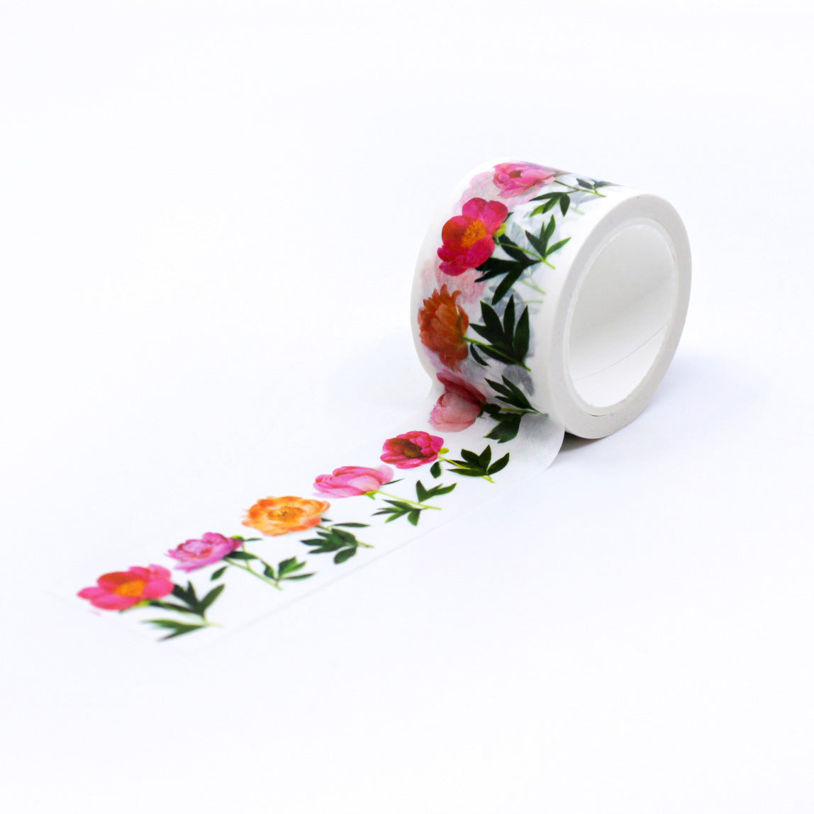 Peony Floral Washi Tape showcases beautiful peony flowers in full bloom, with intricate details and vibrant colors. This tape is perfect for adding a touch of elegance to your crafts, scrapbooking, or decorating projects. This tape is from Bottle Branch Designs and sold at BBB Supplies Craft Shop.