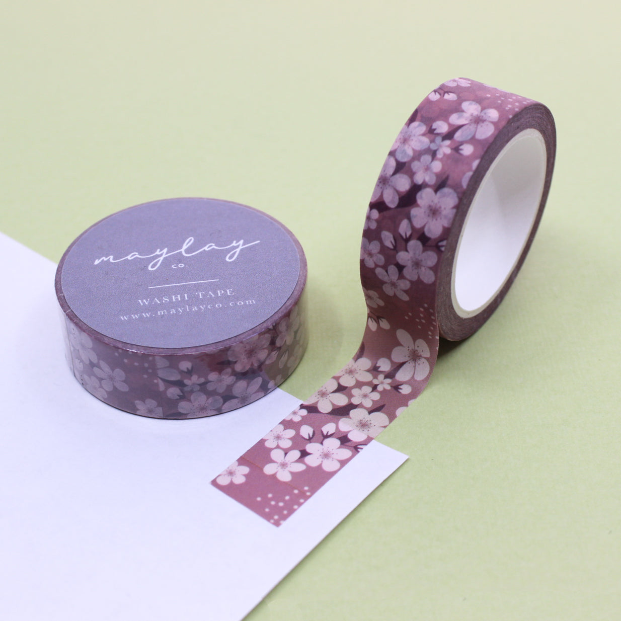 Pink Cherry Blossoms Washi Tape featuring delicate pink cherry blossom motifs, perfect for adding a touch of elegance and charm to your crafts and designs. This tape is from Maylay co. and sold at BBB Supplies Craft Shop.