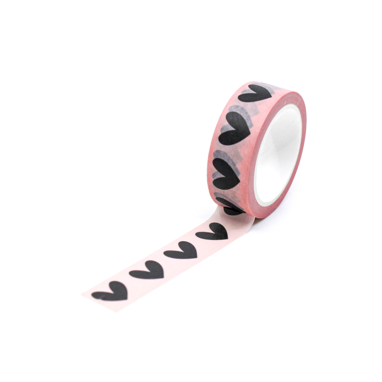 Adorn your planner or journal with our charming black hand-drawn heart washi tape on a vibrant pink backdrop, This tape is sold at BBB Supplies Craft Shop.