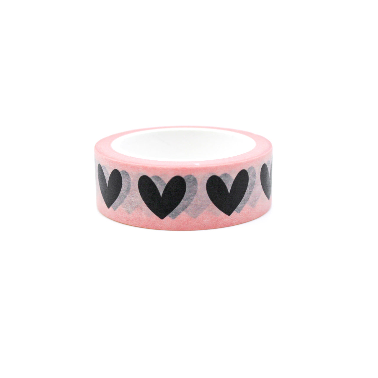 Adorn your planner or journal with our charming black hand-drawn heart washi tape on a vibrant pink backdrop, This tape is sold at BBB Supplies Craft Shop.