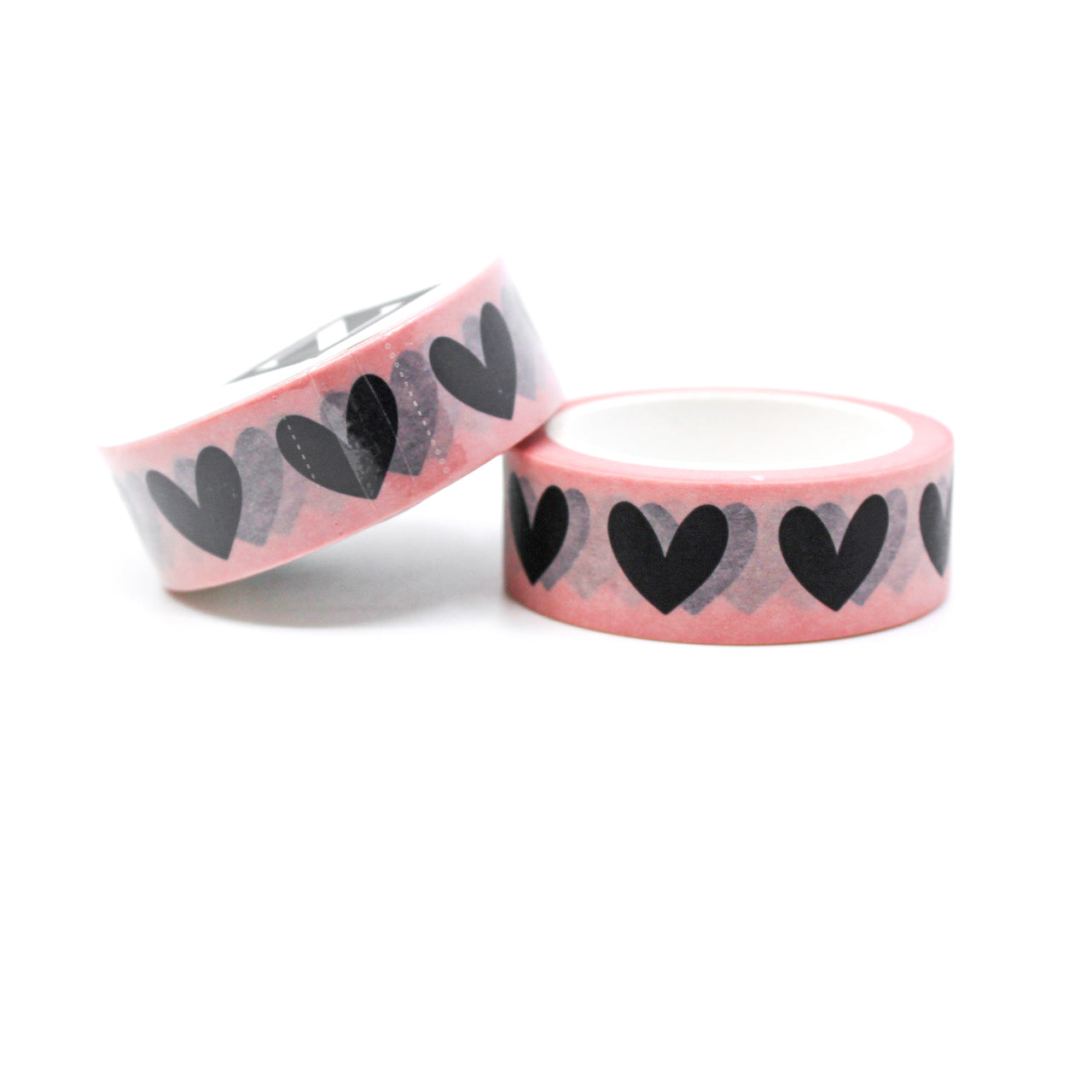 Adorn your planner or journal with our charming black hand-drawn heart washi tape on a vibrant pink backdrop, This tape is sold at BBB Supplies Craft Shop.