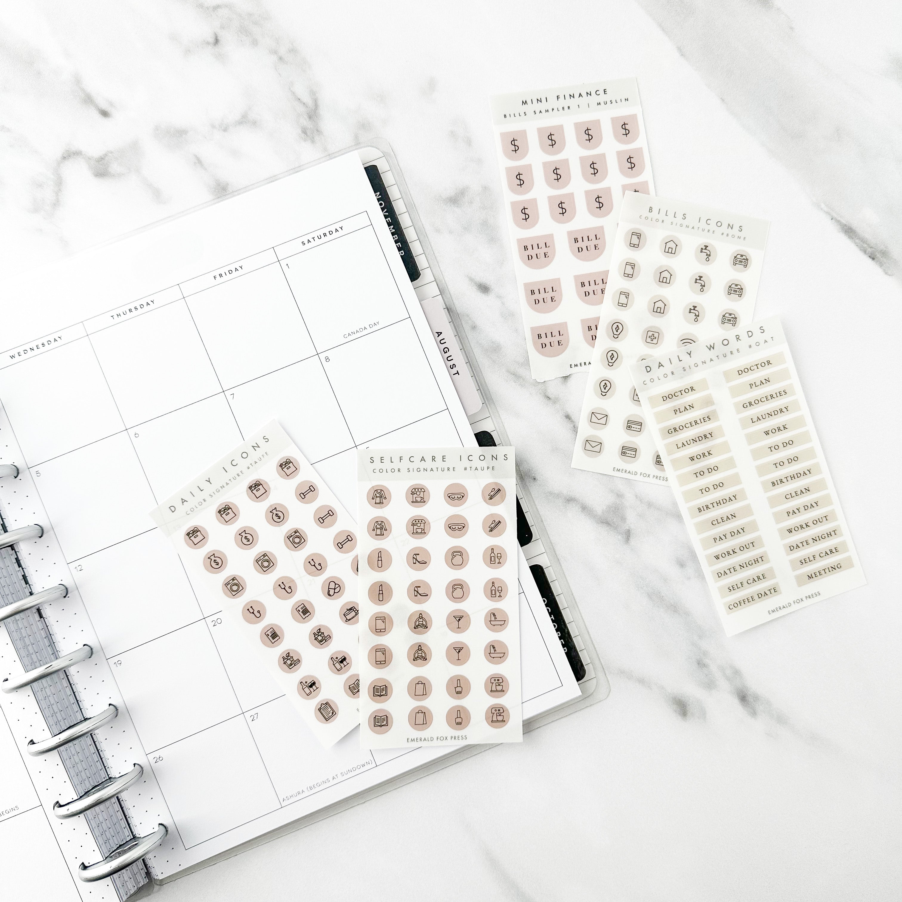 Daily Words, Self Care, Calendar, Financial Calendar Stickers