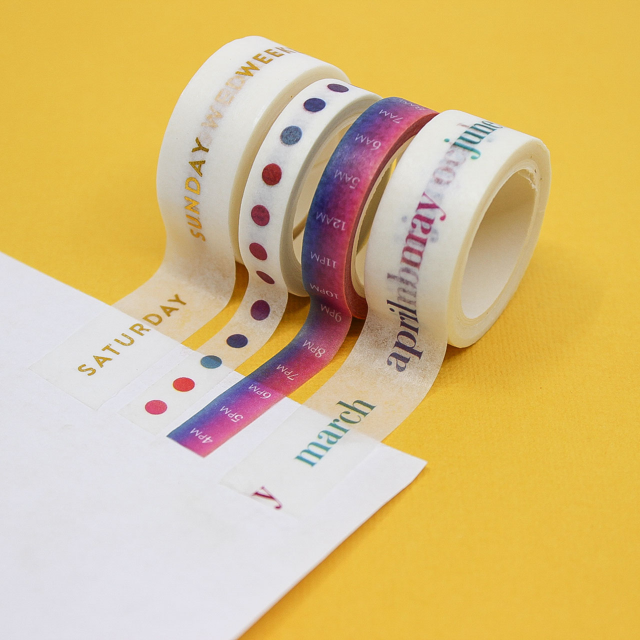 This rainbow Planner Set will allow you to organize your planner and calendar in style. With one tape each for Monthly, Daily, and Time related tasks.