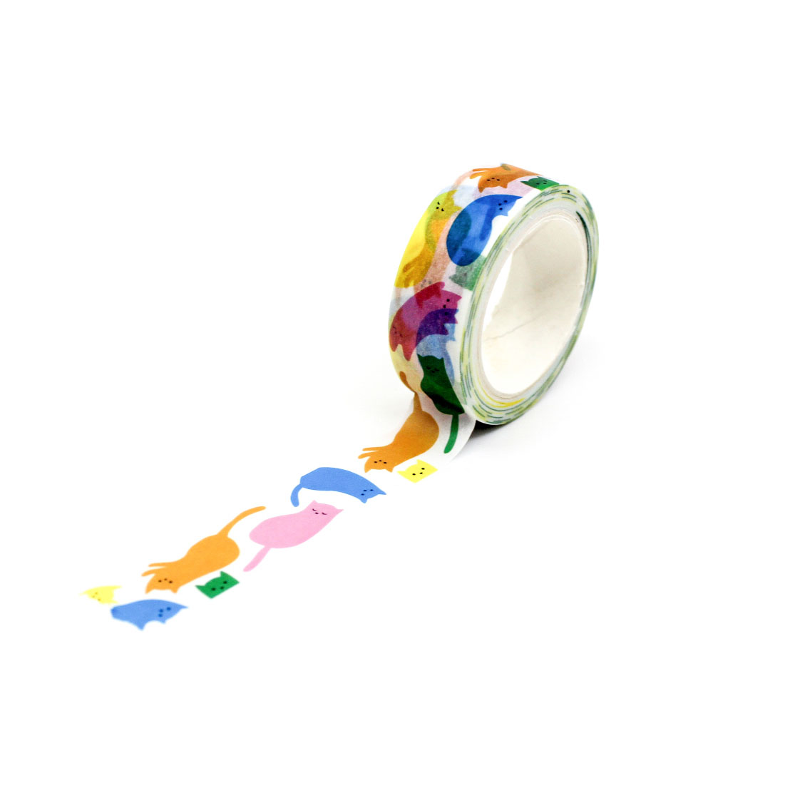 Rainbow Color Cats Washi Tape featuring cute cats in vibrant rainbow hues, perfect for adding a playful and colorful touch to any planner, journal, or craft project.