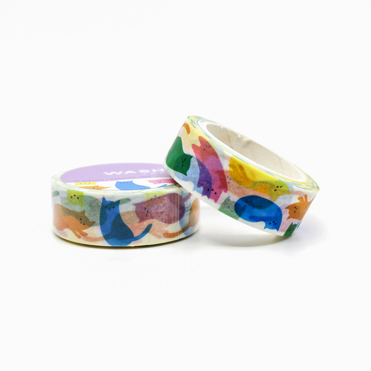 Rainbow Color Cats Washi Tape featuring cute cats in vibrant rainbow hues, perfect for adding a playful and colorful touch to any planner, journal, or craft project.