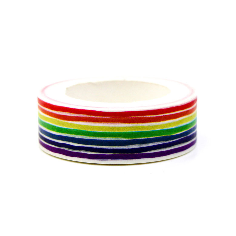 Close-up of colorful border washi tape in bold primary hues
