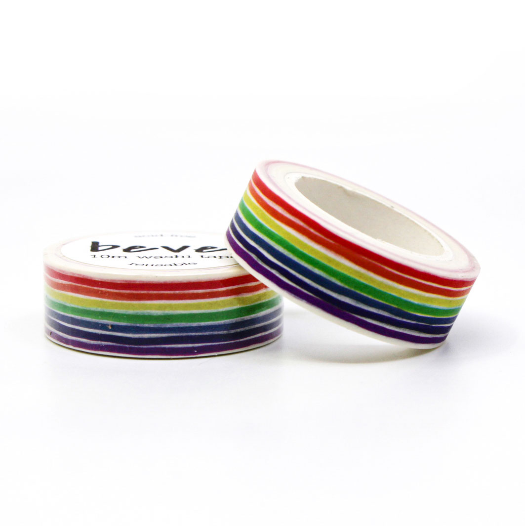 Decorative washi tape roll with rainbow primary color borders