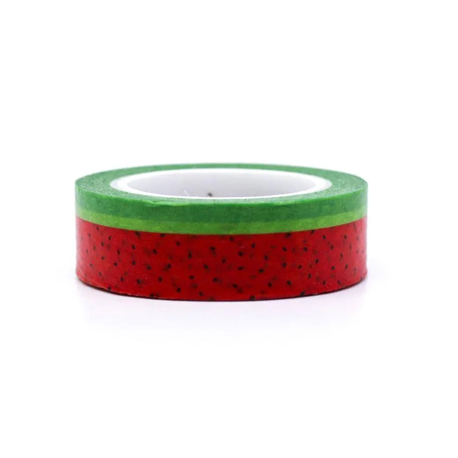 Close-up of watermelon patterned washi tape, perfect for journaling and penpal mail.
