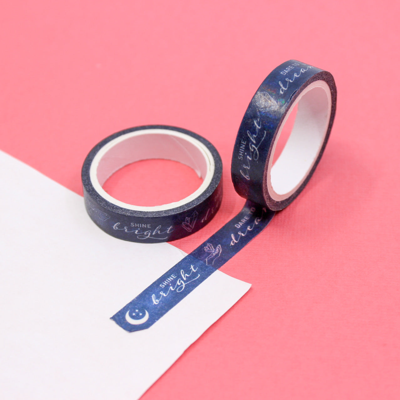 Add a touch of celestial beauty to your projects with this enchanting washi tape featuring a shining moon design. Perfect for decorating journals, planners, or scrapbooks with a celestial theme. This tape is sold at BBB Supplies Craft Shop.