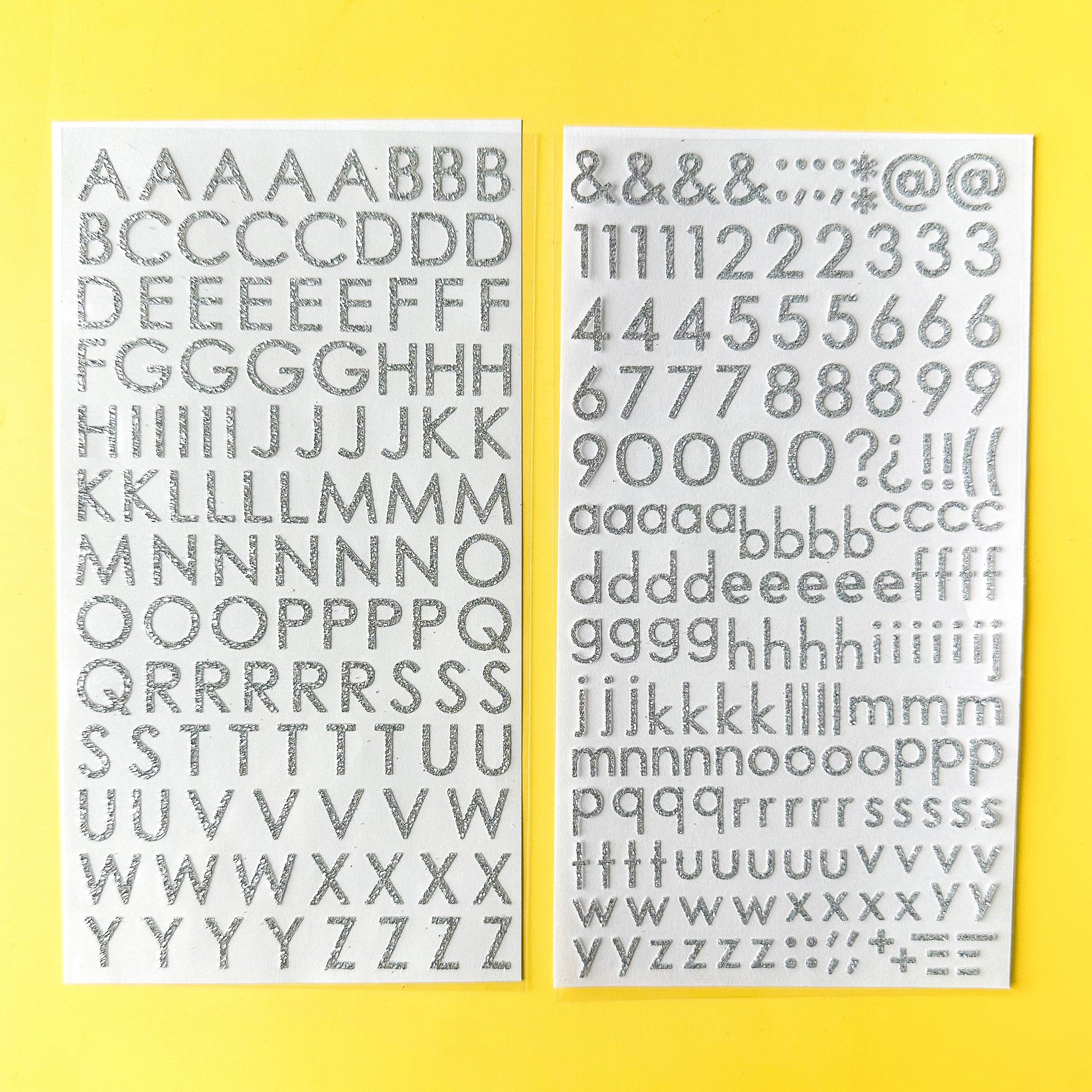 Add sparkle to your crafts with our glitter silver color letter stickers, featuring a shimmering assortment of letters in a vibrant spectrum of colors. These letter stickers are sold at BBB Supplies Craft Shop.
