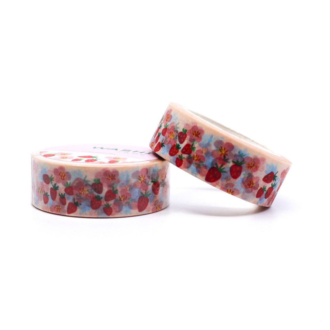 Strawberry Fruit Washi Tape with cute red strawberry illustrations, ideal for adding a bright, summery touch to planners, journals, and crafts.