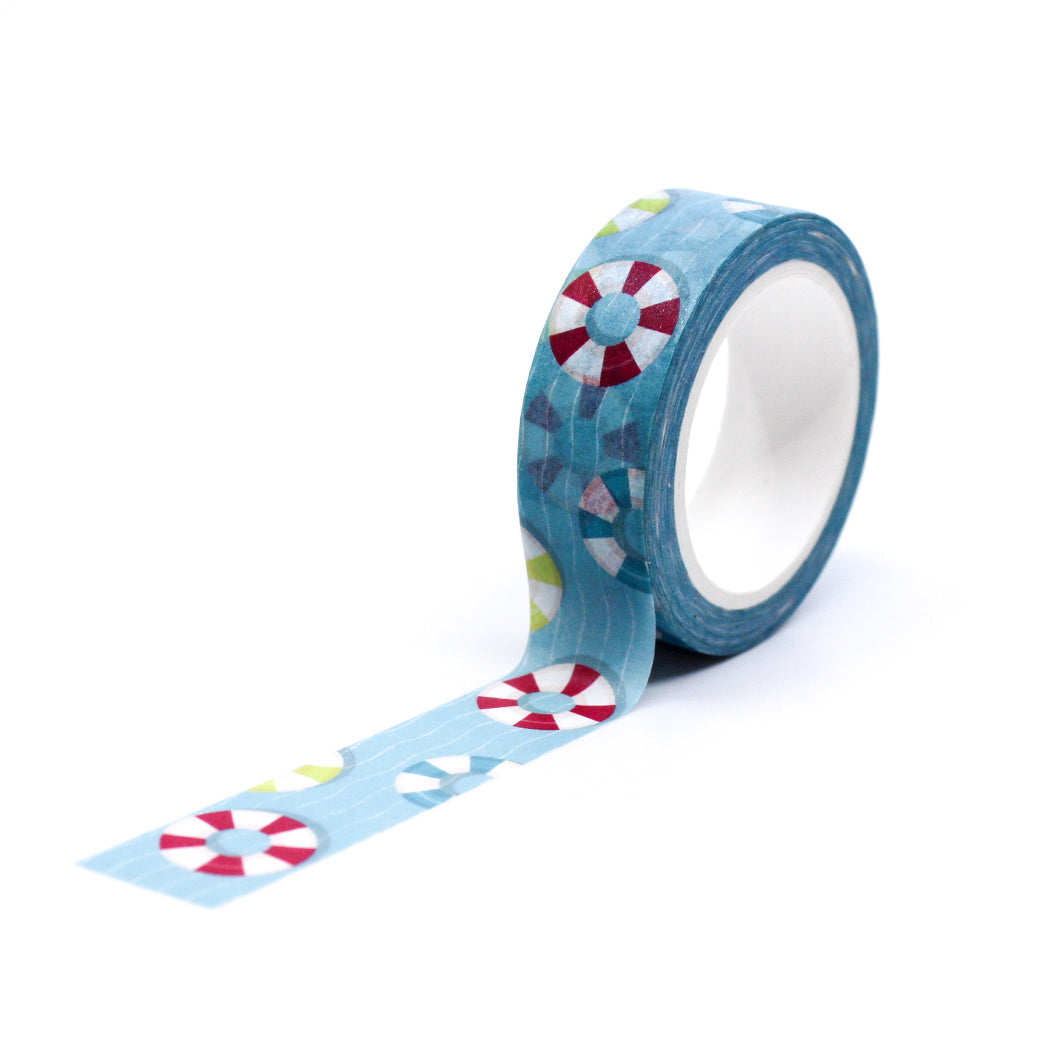 Add a splash of fun to your crafts with this playful washi tape featuring colorful pool floaties and tropical designs, perfect for summer-themed projects and planners. This tape is from Penpaling Paula and sold at BBB Supplies Craft Shop.