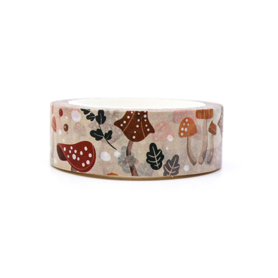 Add a natural touch to your projects with this washi tape featuring a pattern of tan mushrooms. Perfect for nature-themed crafts, scrapbooking, or adding a rustic flair to your journal pages. This tape is sold at BBB Supplies Craft Shop.