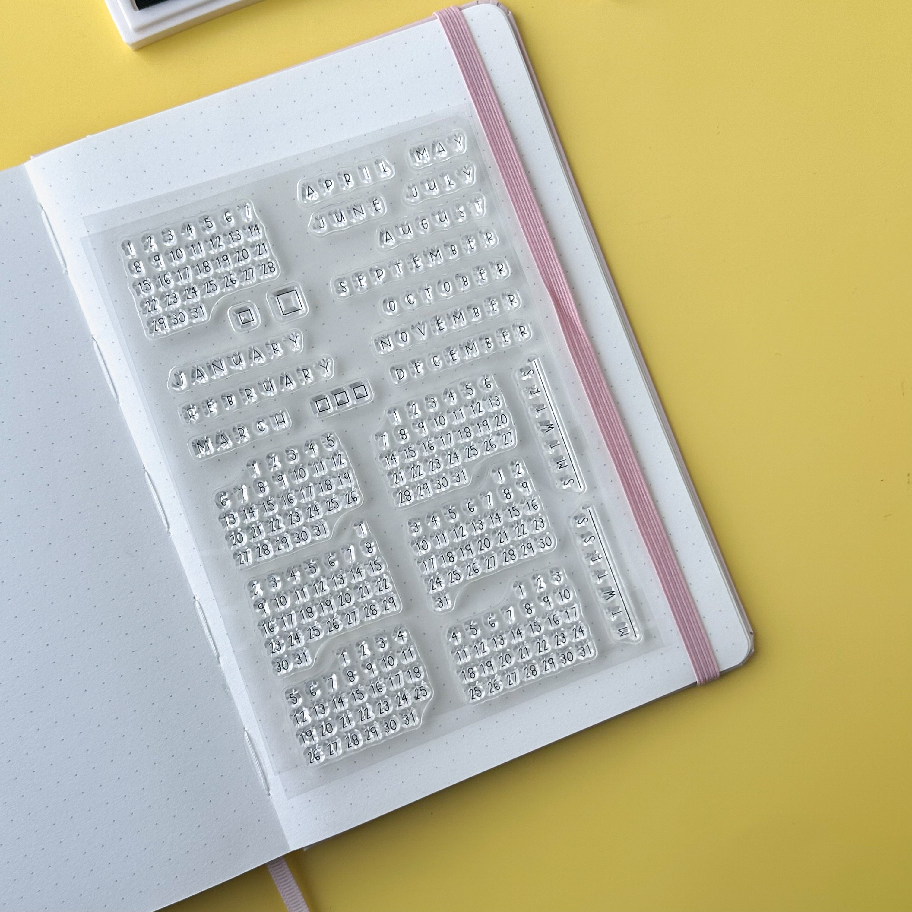 Stay organized in style with these modern font month layout stamps. Perfect for bullet journaling, planners, or scrapbooking, these stamps feature sleek and contemporary fonts that add a sophisticated touch to your projects. Easily create custom month layouts with these versatile stamps, and stay on top of your schedule with flair. These stamps are sold at BBB Supplies Craft Shop.