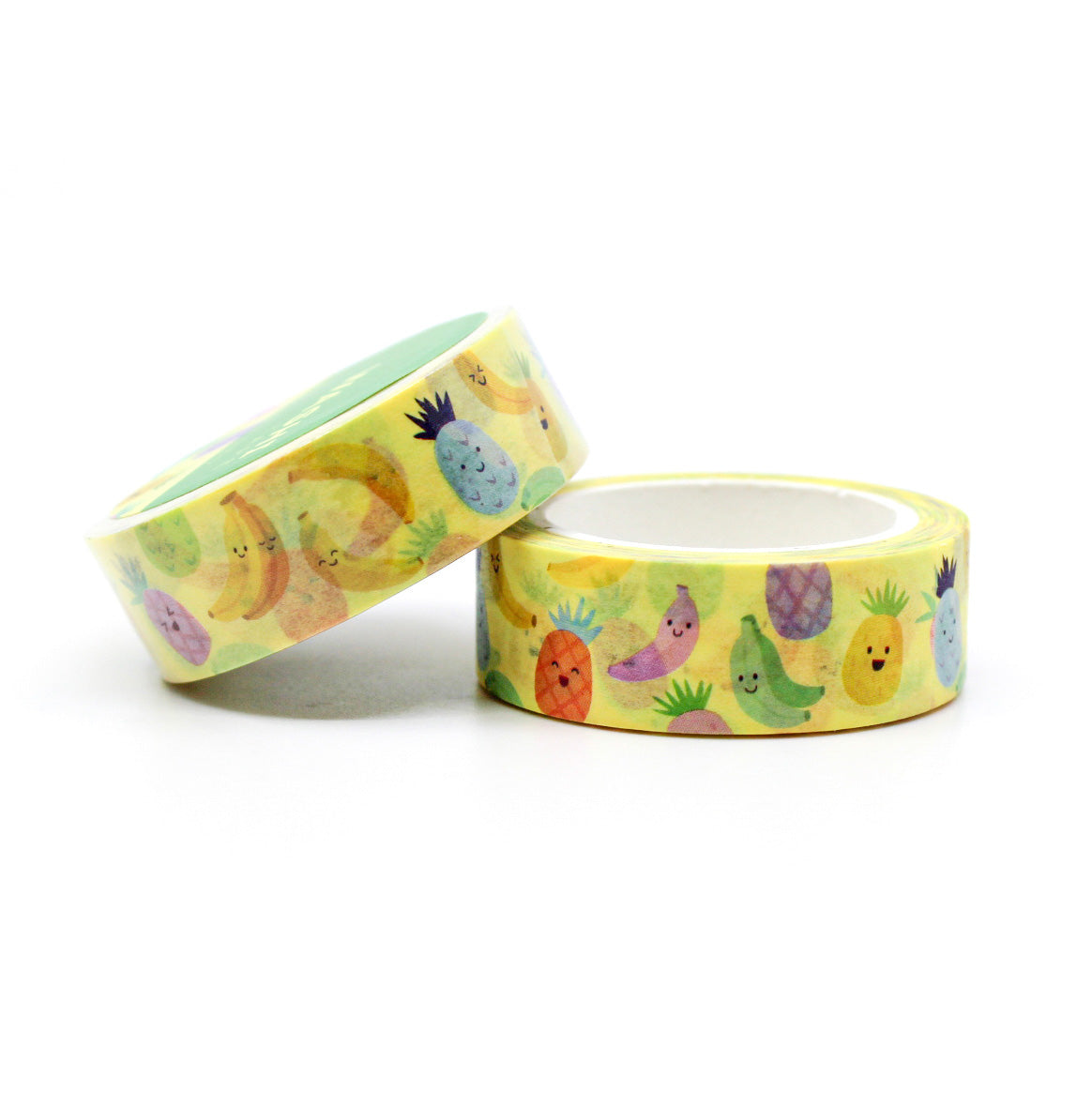 Tropical Fruit Washi Tape with colorful illustrations of bananas and pineapples, perfect for adding a vibrant tropical touch to planners, journals, and crafts.