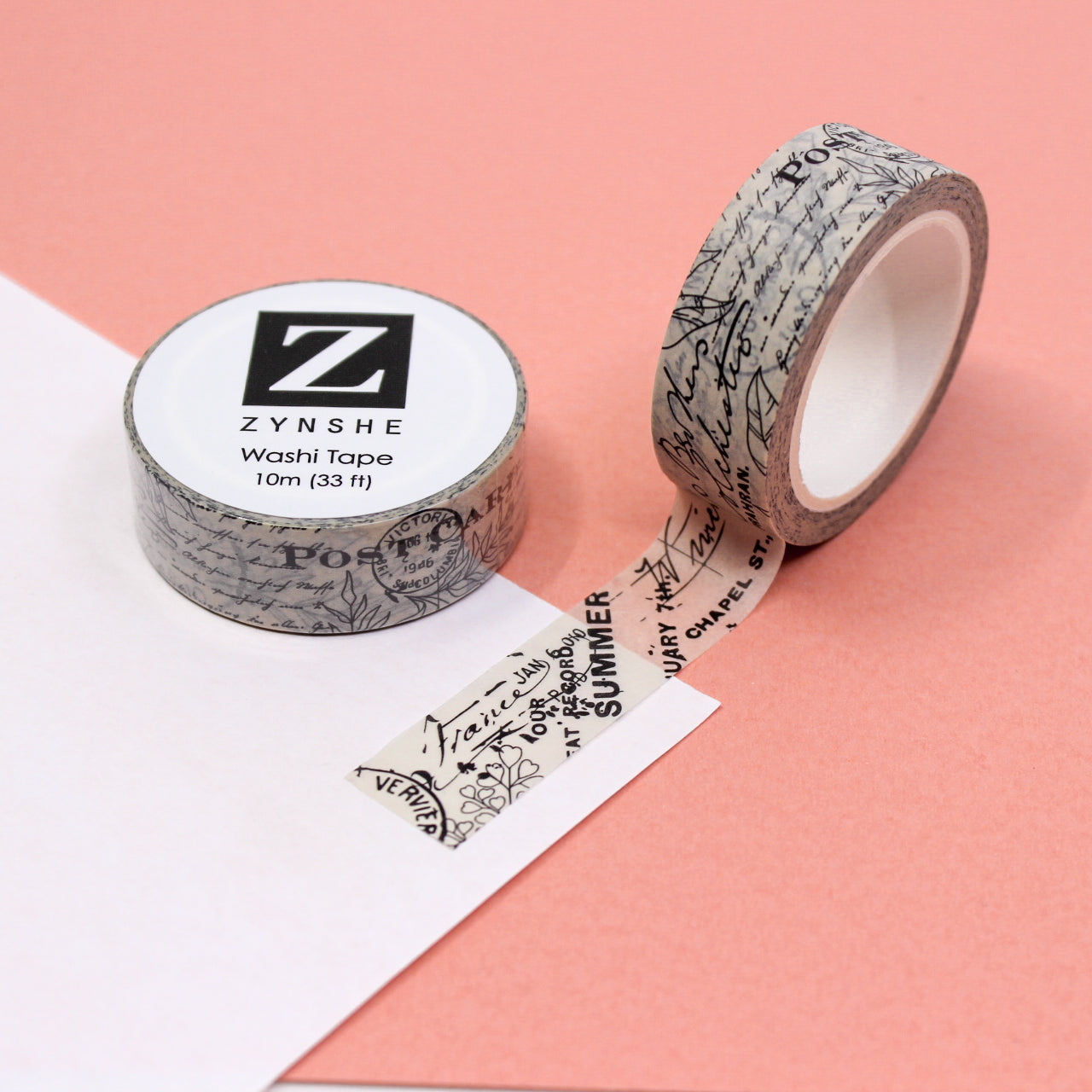 Embrace a timeless aesthetic and capture a touch of nostalgia with our elegant black and grey washi tape, showcasing a vintage postmark image for a touch of vintage charm. This tape is designed by Zynshe and sold at BBB Supplies Craft Shop.