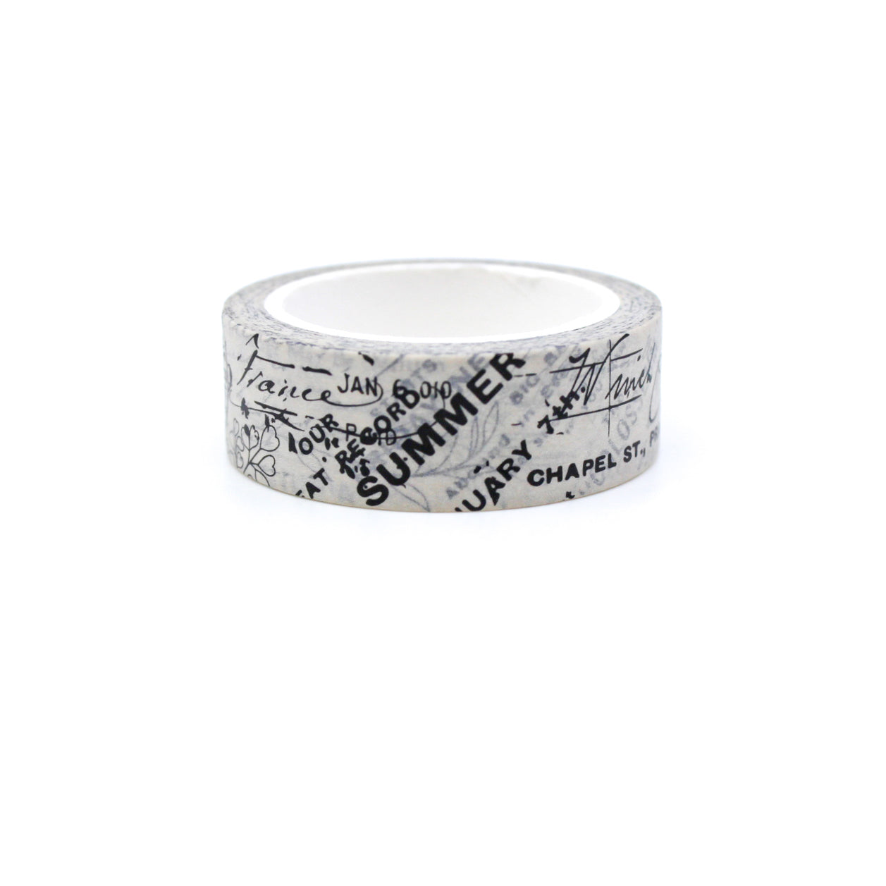 Embrace a timeless aesthetic and capture a touch of nostalgia with our elegant black and grey washi tape, showcasing a vintage postmark image for a touch of vintage charm. This tape is designed by Zynshe and sold at BBB Supplies Craft Shop.