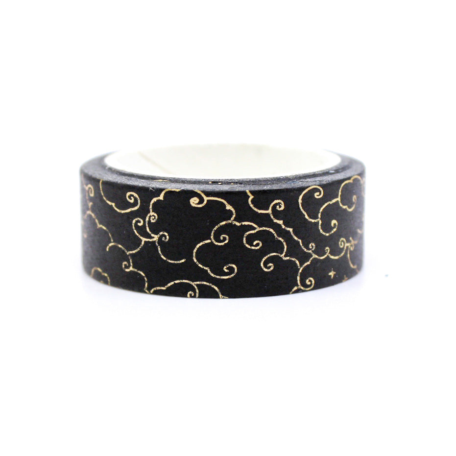 Gold Foil Black Cloud Swirl Washi