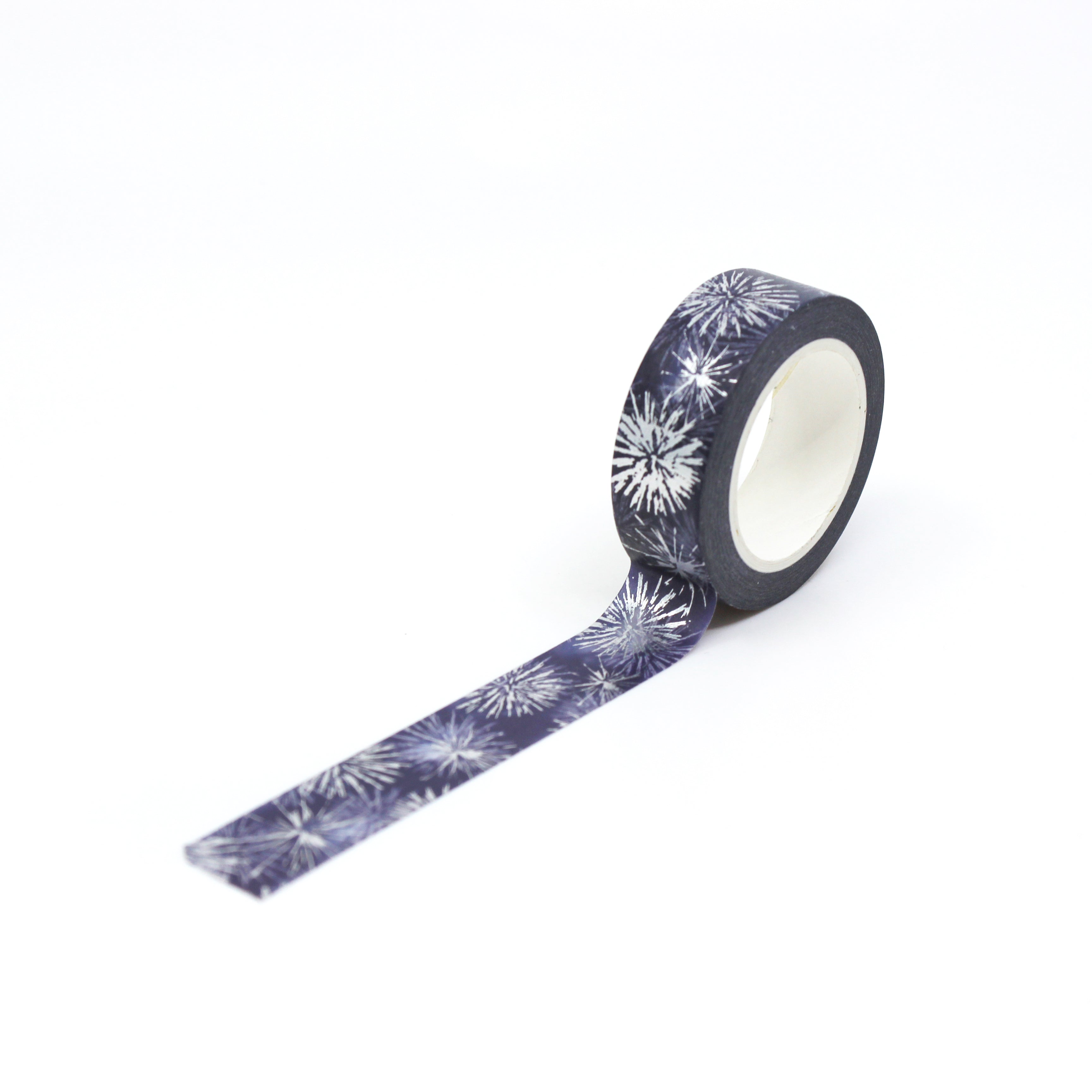 Celebrate in style with our dazzling silver foil and blue fireworks washi tape, perfect for Fourth of July or New Year's crafts. This tape is sold at BBB Supplies Craft Shop.