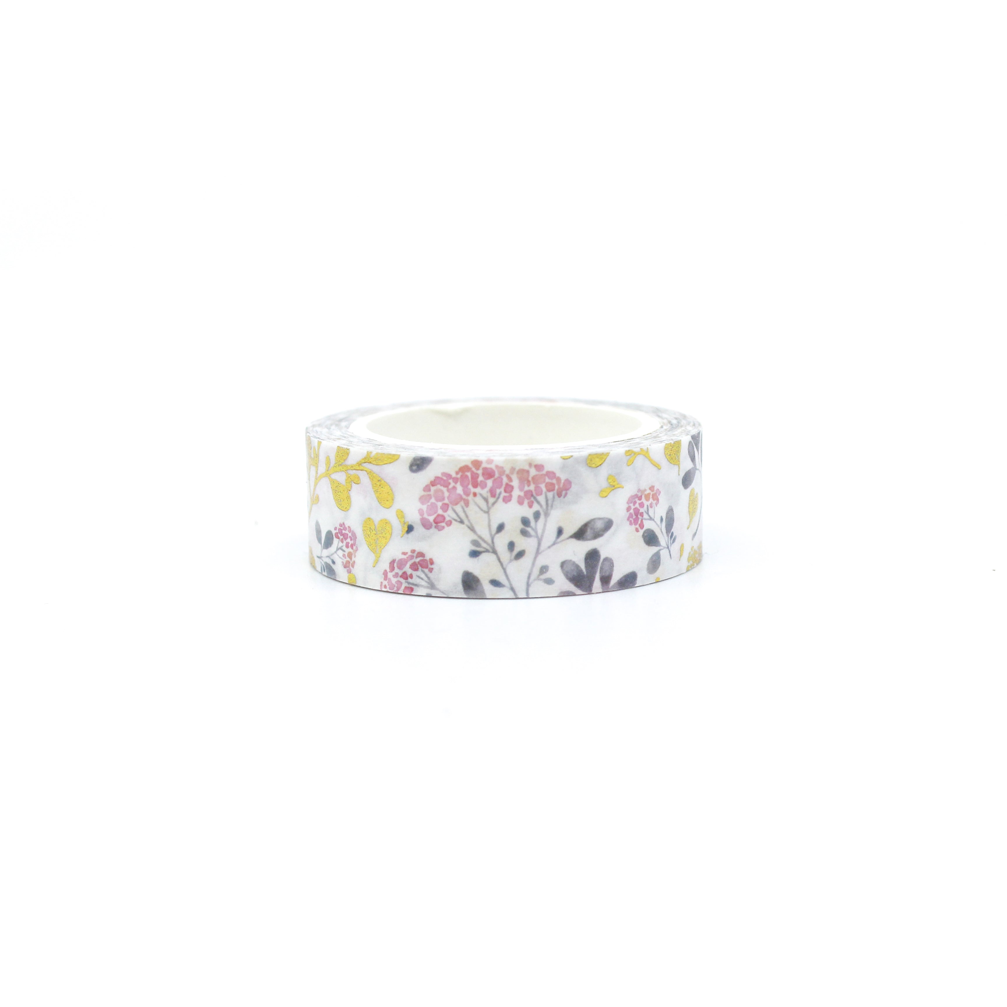 Add a touch of elegance to your crafts with our hydrangea floral washi tape, featuring beautiful hydrangea blooms adorned with shimmering gold foil accents. This tape is sold at BBB Supplies Craft Shop.