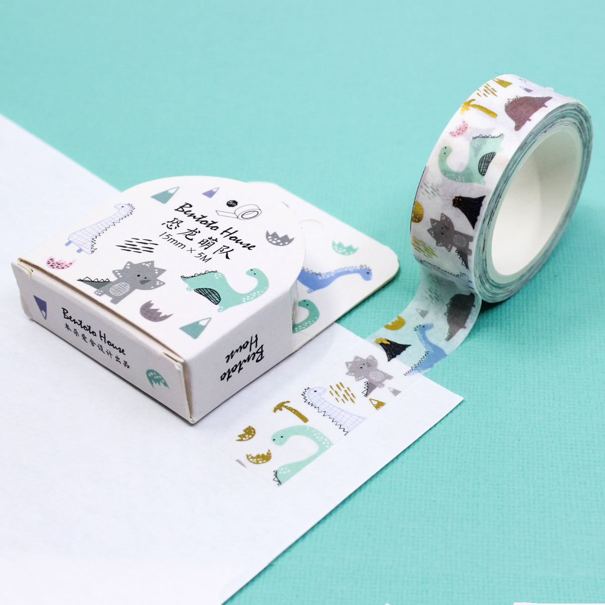 Embark on a whimsical adventure with our fairytale dinosaur washi tape, featuring charming dinosaurs amidst a magical landscape, perfect for kids and dinosaur enthusiasts. This tape is sold at BBB Supplies Craft Shop.