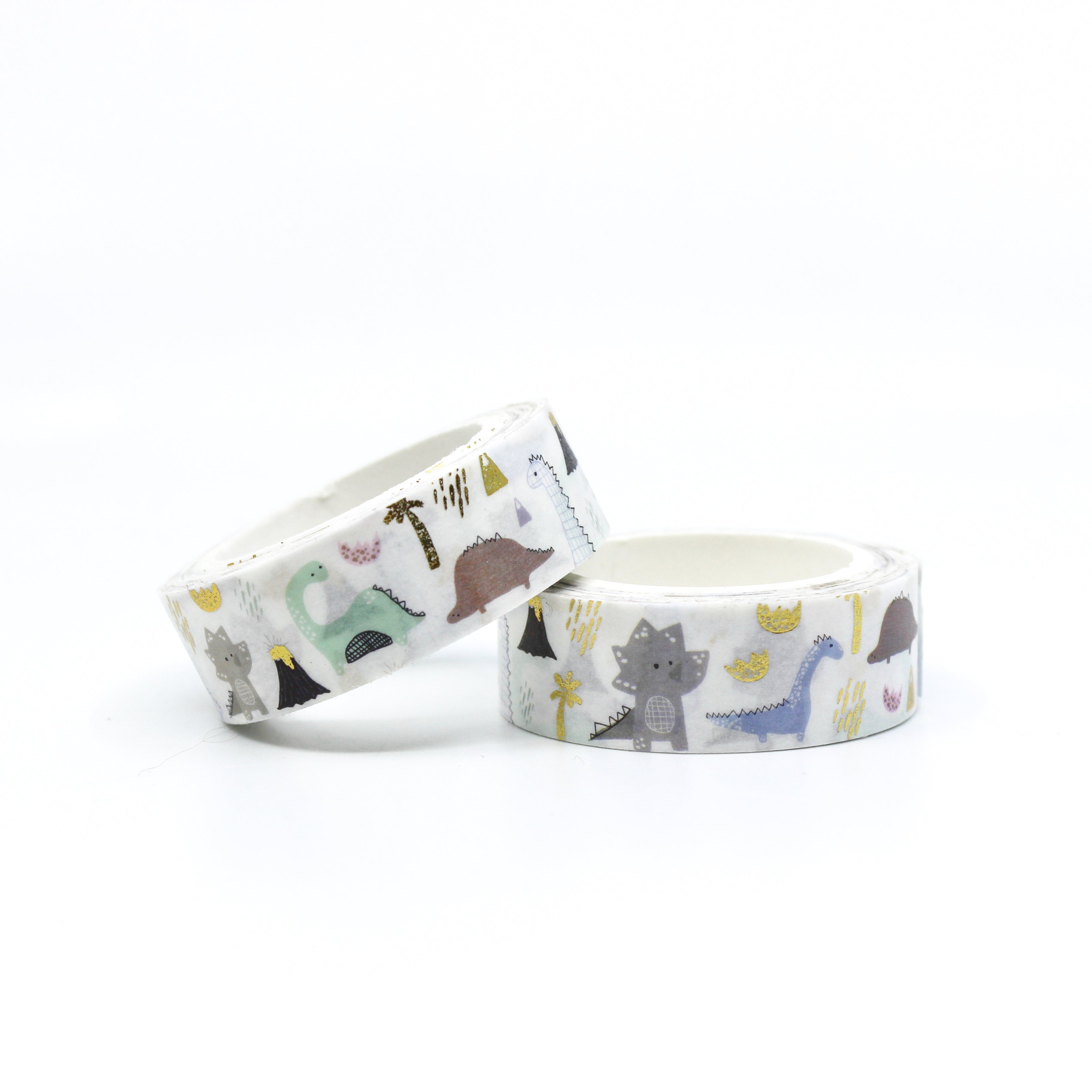 Embark on a whimsical adventure with our fairytale dinosaur washi tape, featuring charming dinosaurs amidst a magical landscape, perfect for kids and dinosaur enthusiasts. This tape is sold at BBB Supplies Craft Shop.