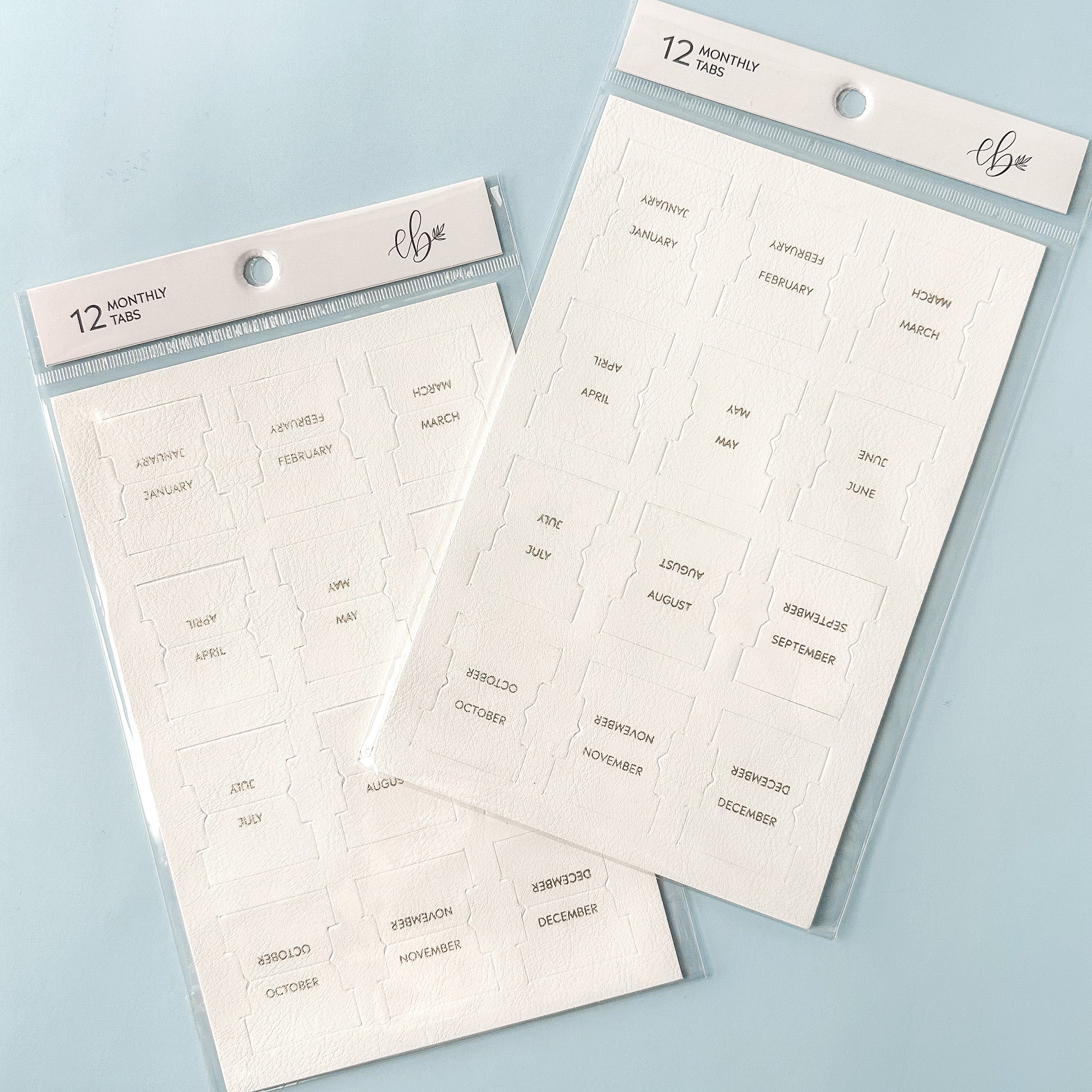 Faux Leather Monthly Tabs: Stylish and functional tabs for organizing your bullet journal or planner. These tabs are from Elyse Breanne Design and sold at BBB Supplies Craft Shop.