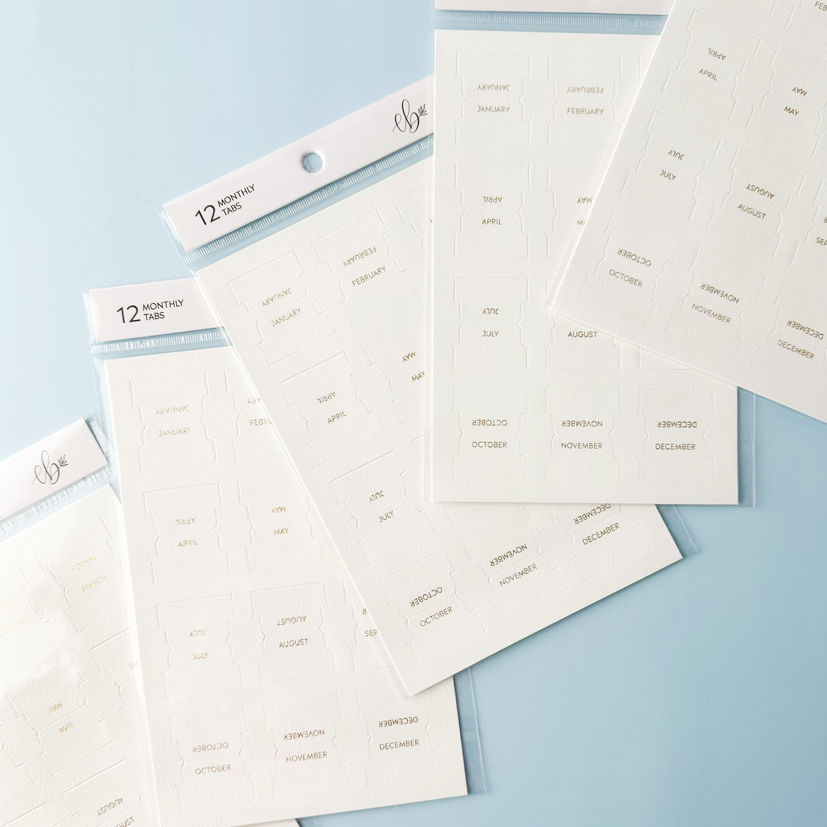 Faux Leather Monthly Tabs: Stylish and functional tabs for organizing your bullet journal or planner. These tabs are from Elyse Breanne Design and sold at BBB Supplies Craft Shop.